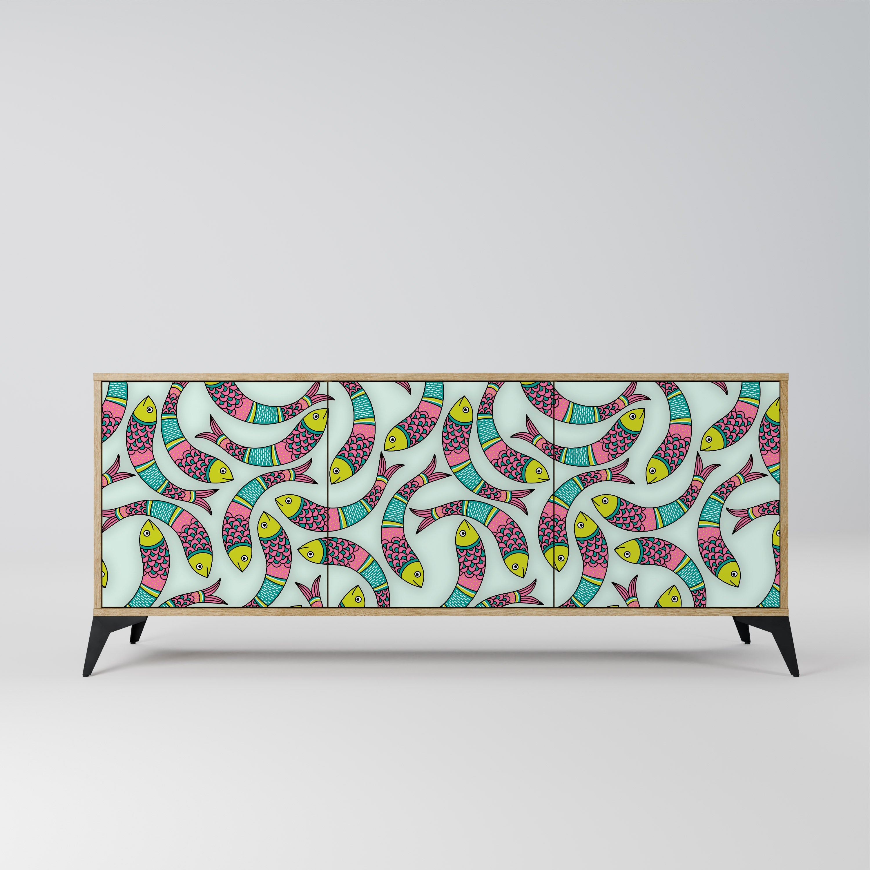 INDIAN FISH Aparador de 3 Portas em Efeito Carvalho