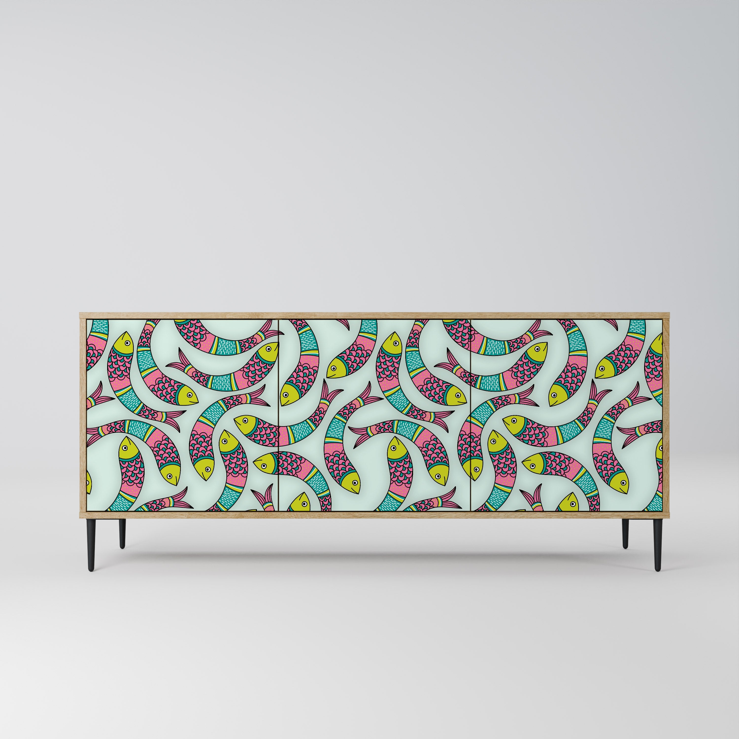 INDIAN FISH Aparador de 3 Portas em Efeito Carvalho