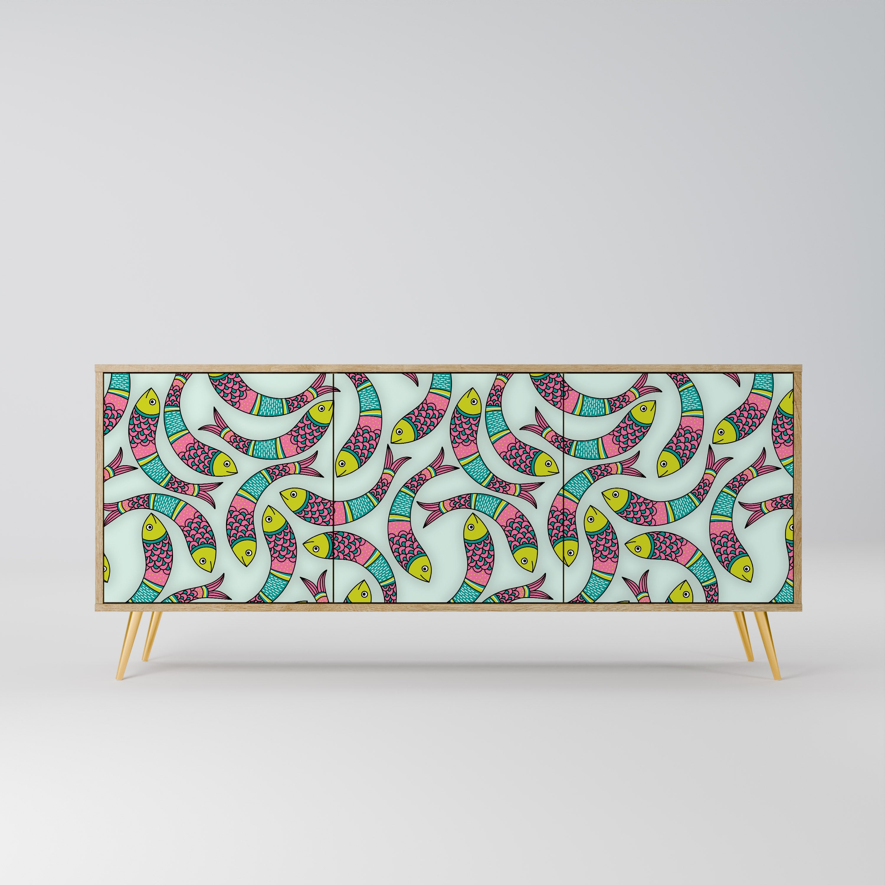 INDIAN FISH Aparador de 3 Portas em Efeito Carvalho