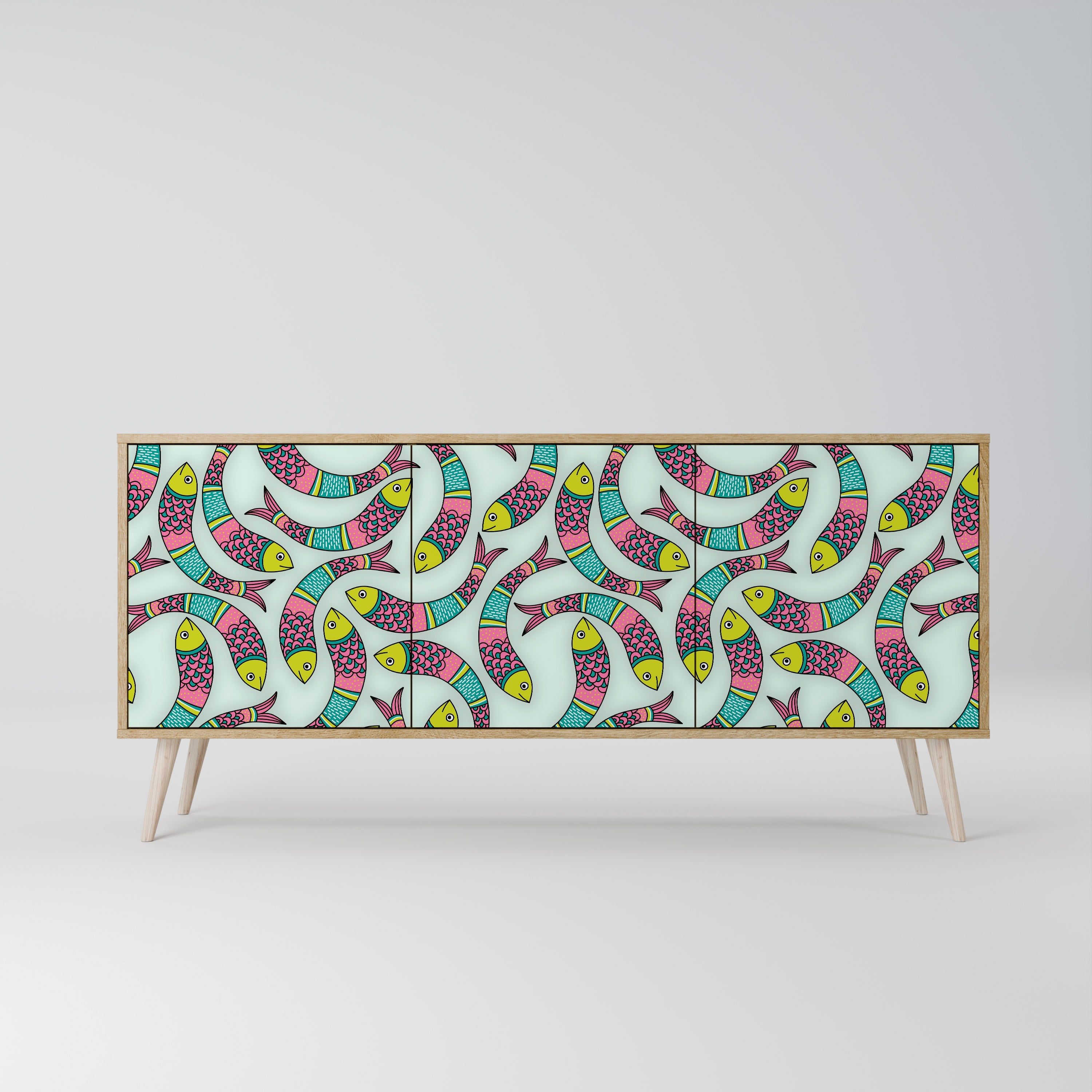 INDIAN FISH Aparador de 3 Portas em Efeito Carvalho