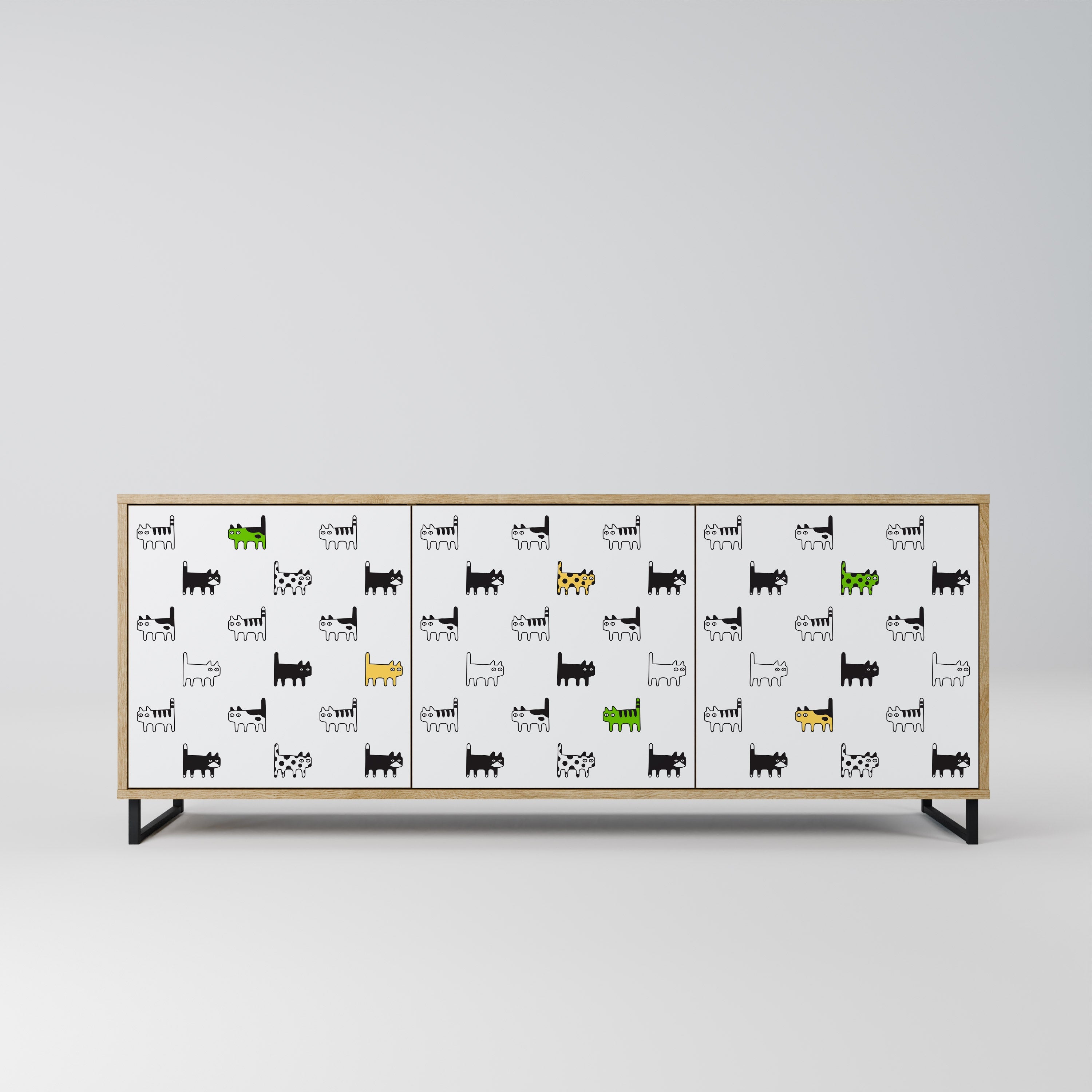 CATS COMPILATION Aparador de 3 Portas em Efeito Carvalho