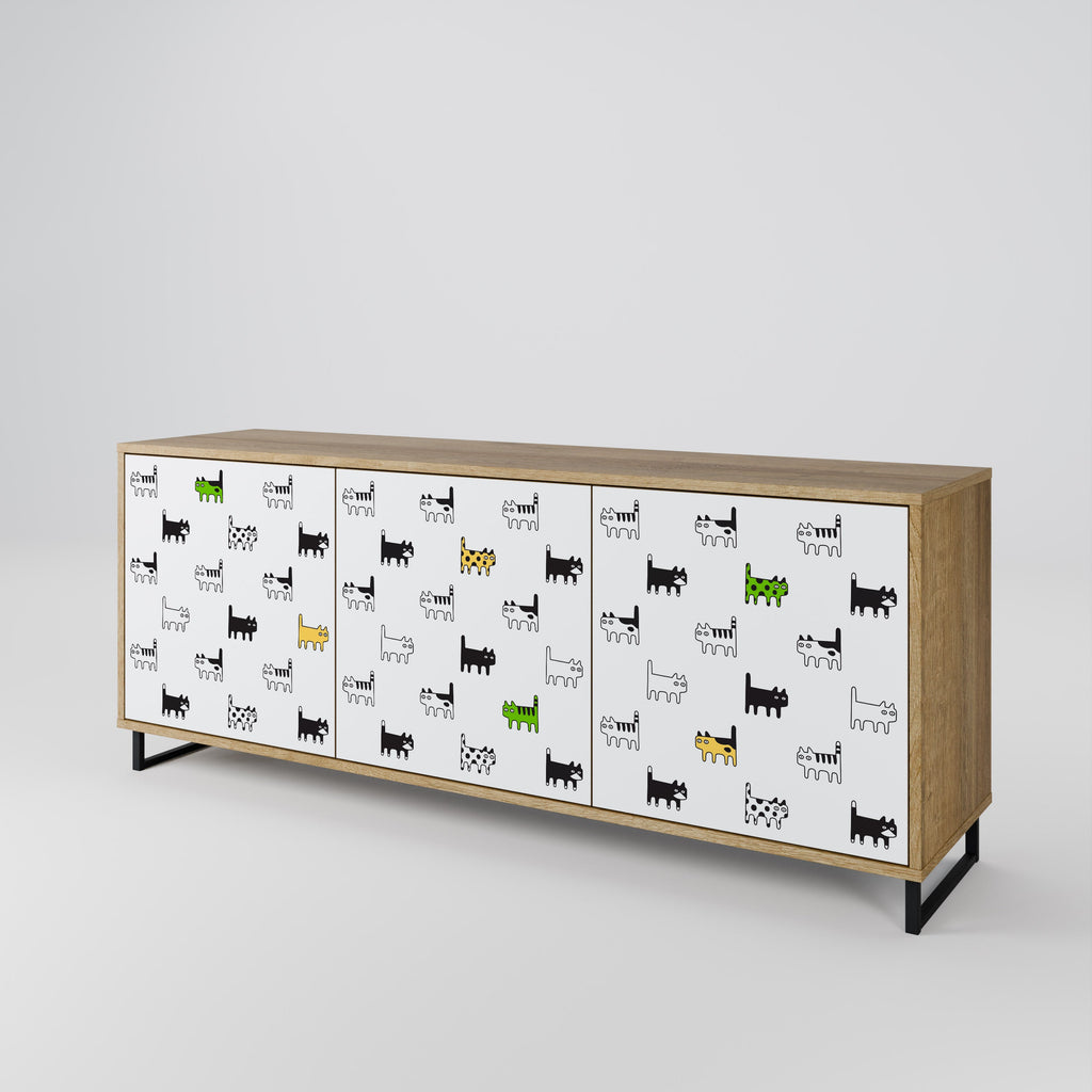 CATS COMPILATION Aparador de 3 Portas em Efeito Carvalho