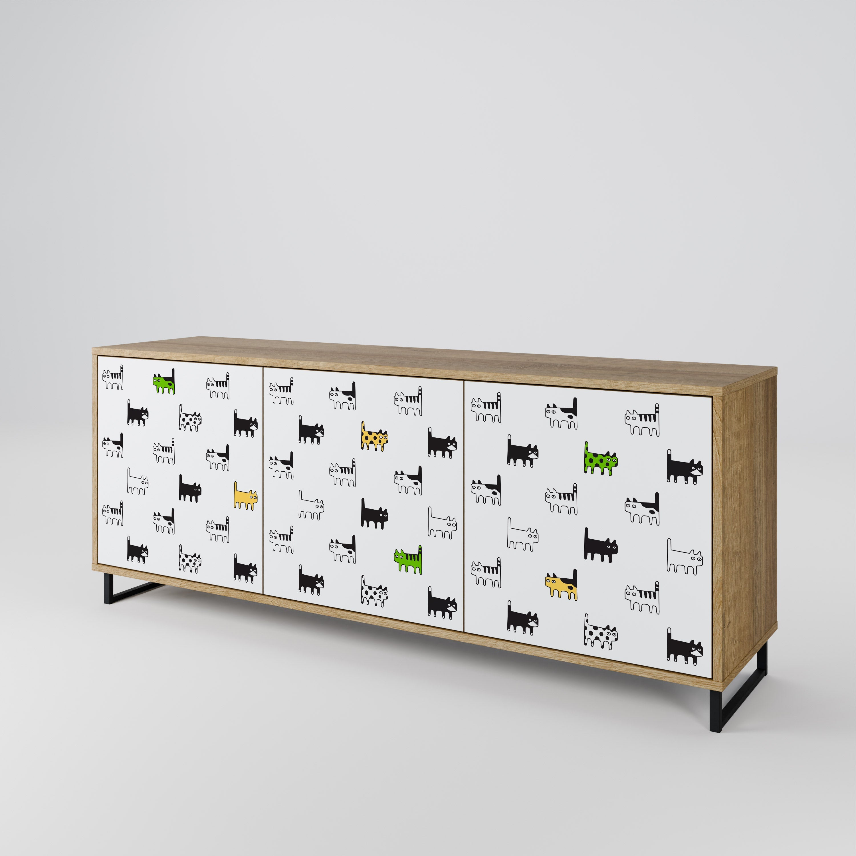 CATS COMPILATION Aparador de 3 Portas em Efeito Carvalho