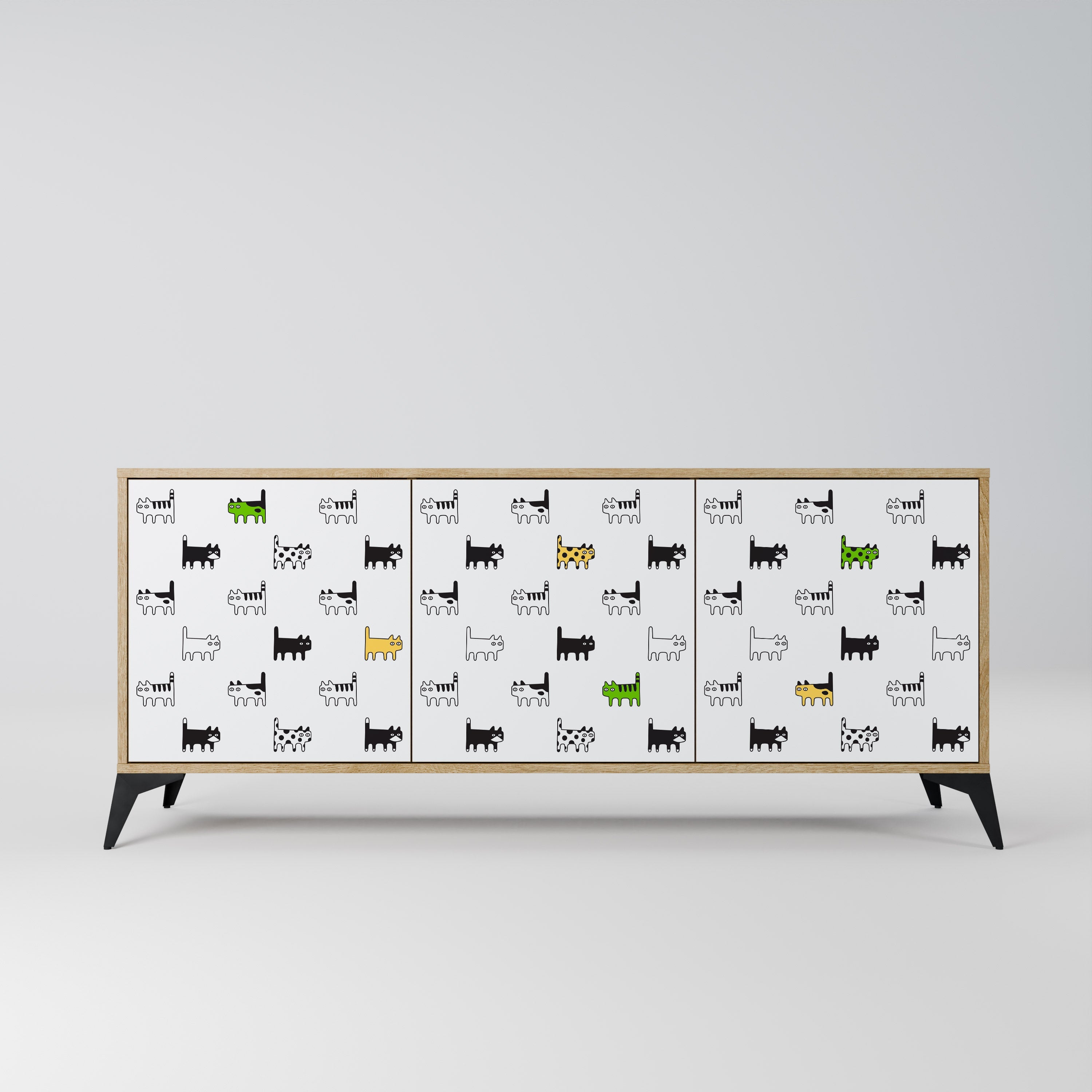 CATS COMPILATION Aparador de 3 Portas em Efeito Carvalho