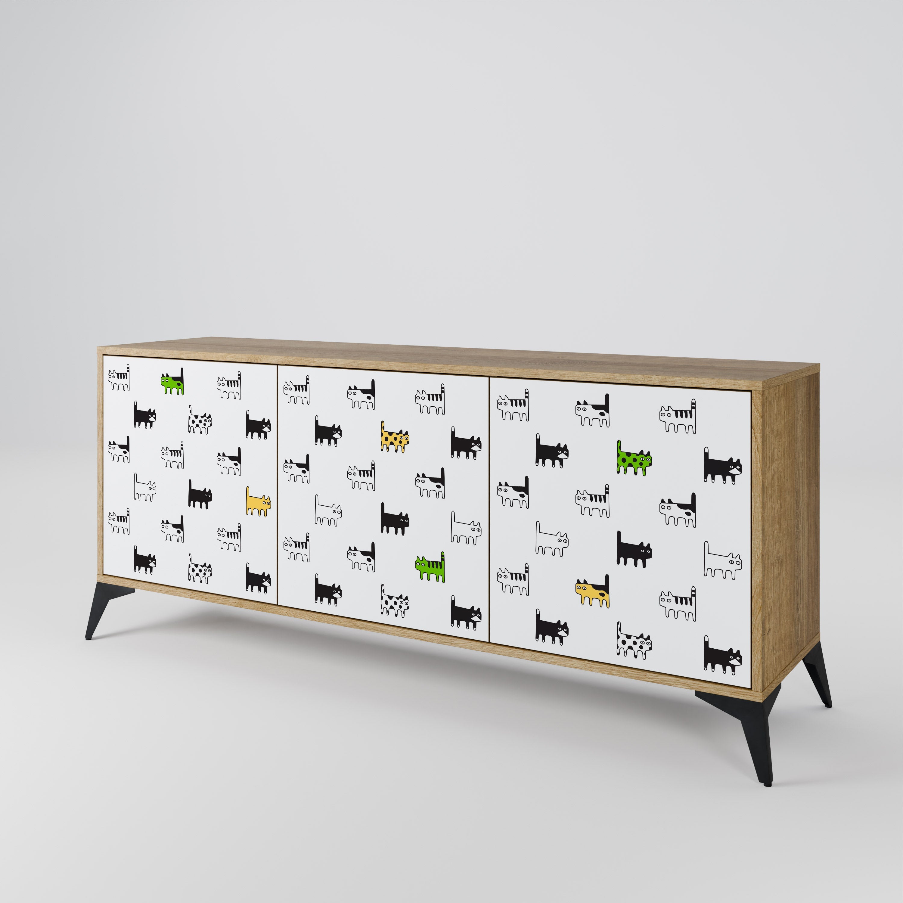 CATS COMPILATION Aparador de 3 Portas em Efeito Carvalho