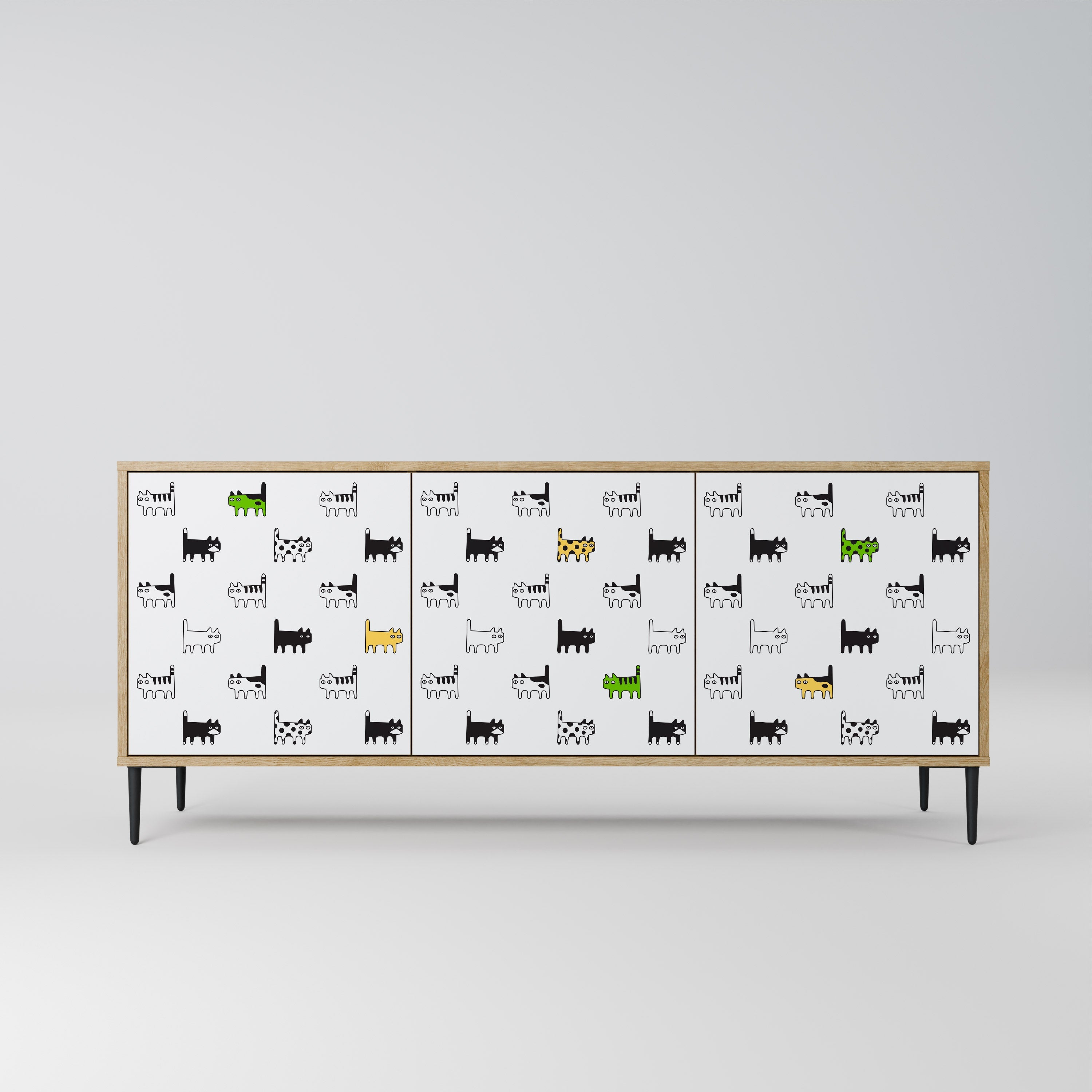 CATS COMPILATION Aparador de 3 Portas em Efeito Carvalho