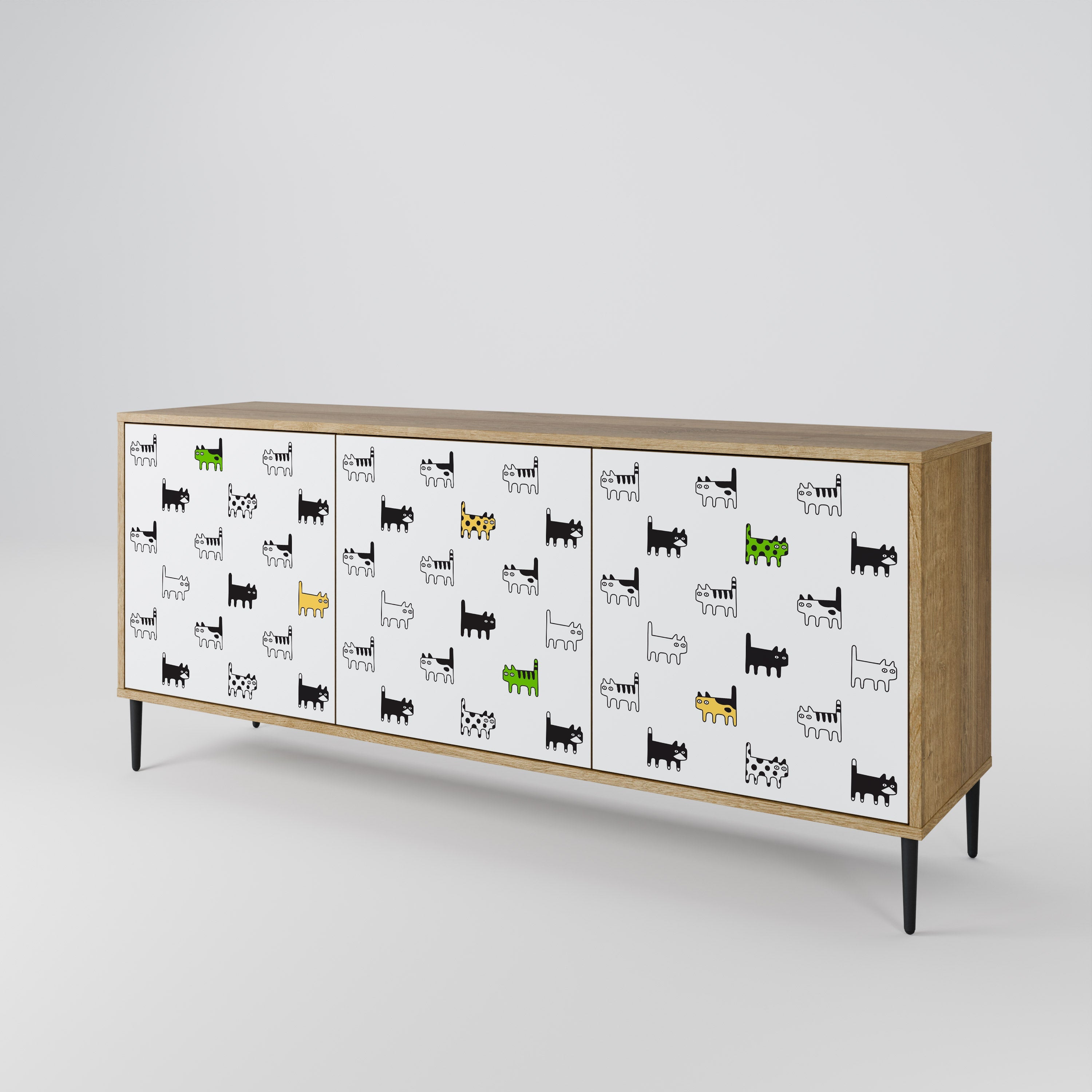 CATS COMPILATION Aparador de 3 Portas em Efeito Carvalho