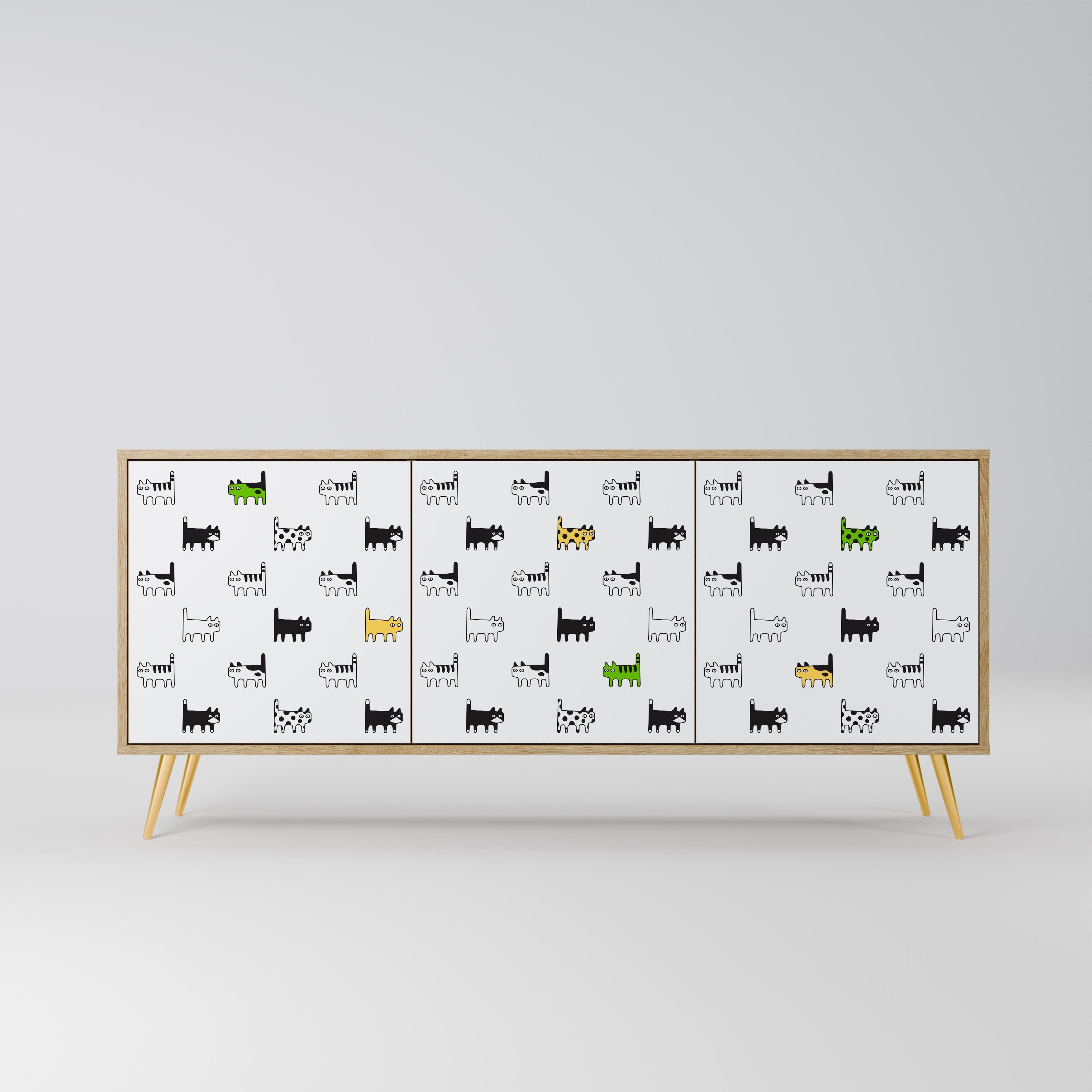 CATS COMPILATION Aparador de 3 Portas em Efeito Carvalho