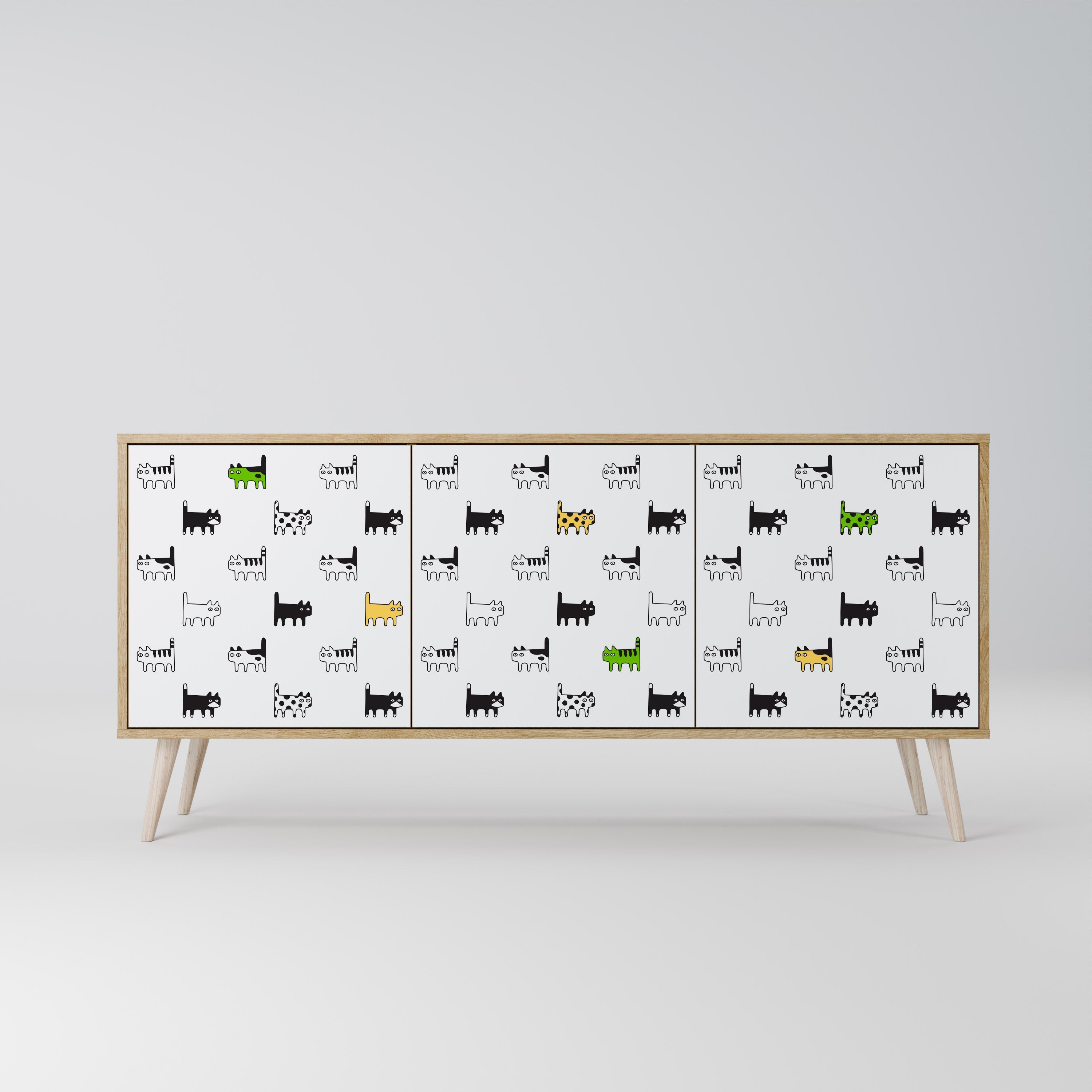 CATS COMPILATION Aparador de 3 Portas em Efeito Carvalho