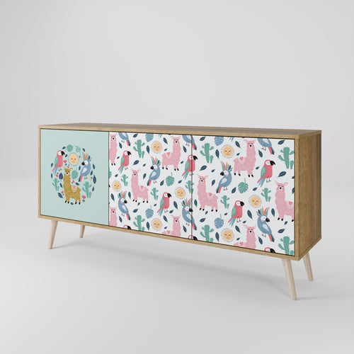 COLORFUL ALPACAS 3-Door Sideboard in Oak Effect