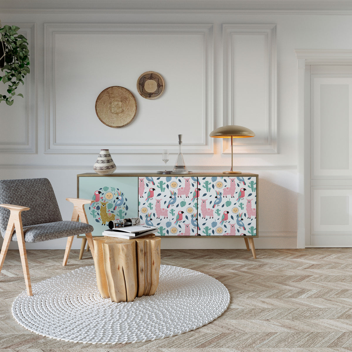 COLORFUL ALPACAS 3-Door Sideboard