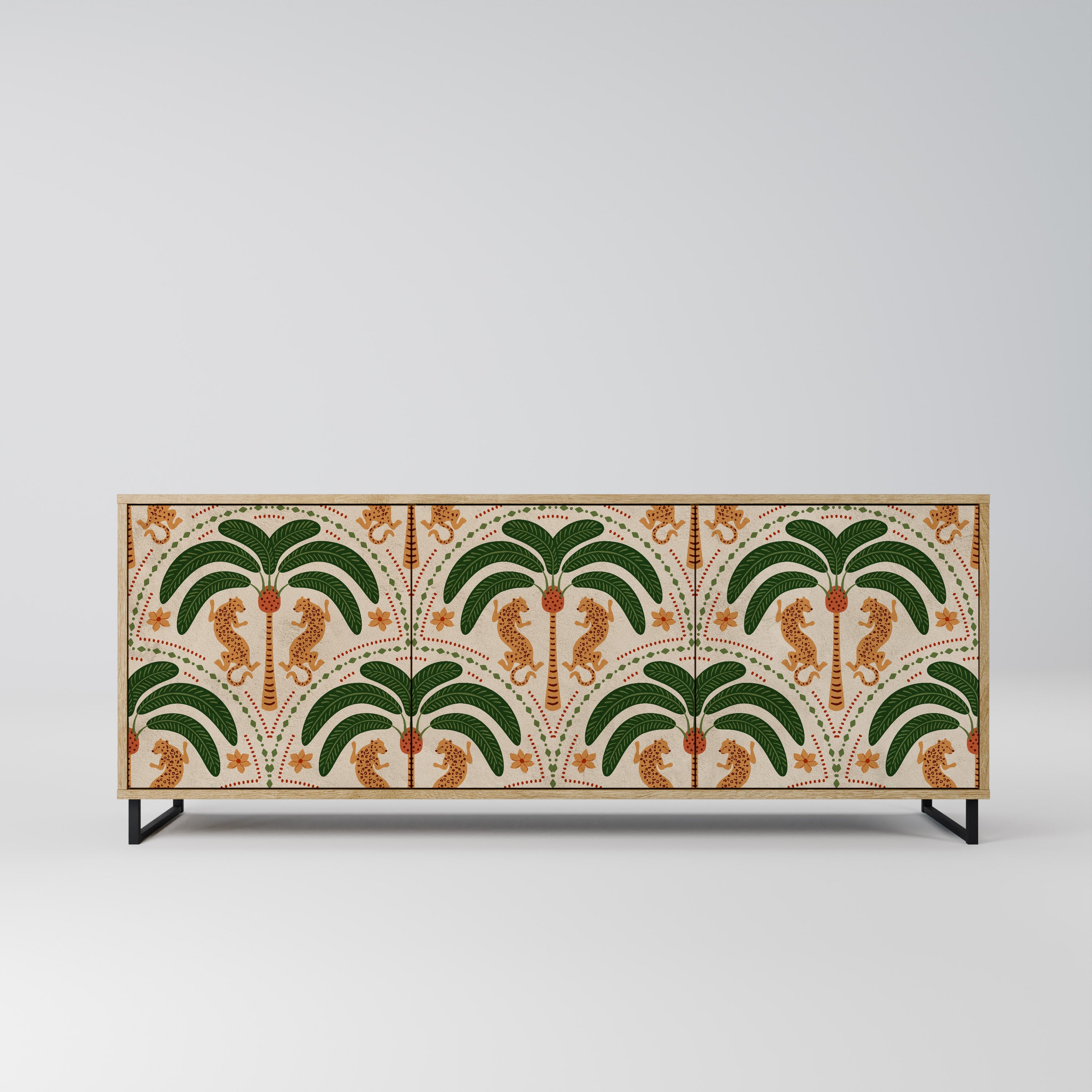 DANCING PREDATORS Aparador de 3 Portas em Efeito Carvalho