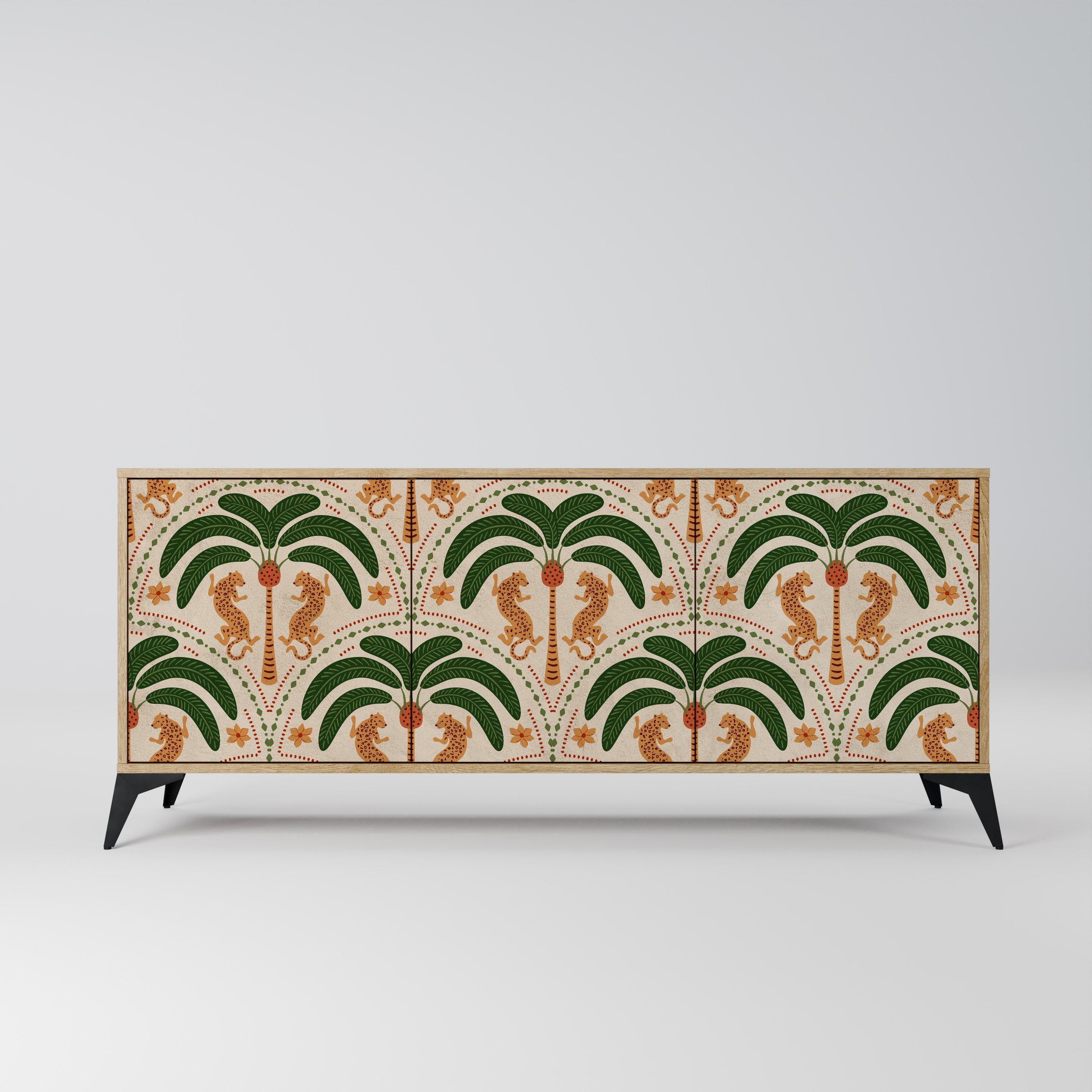 DANCING PREDATORS Aparador de 3 Portas em Efeito Carvalho