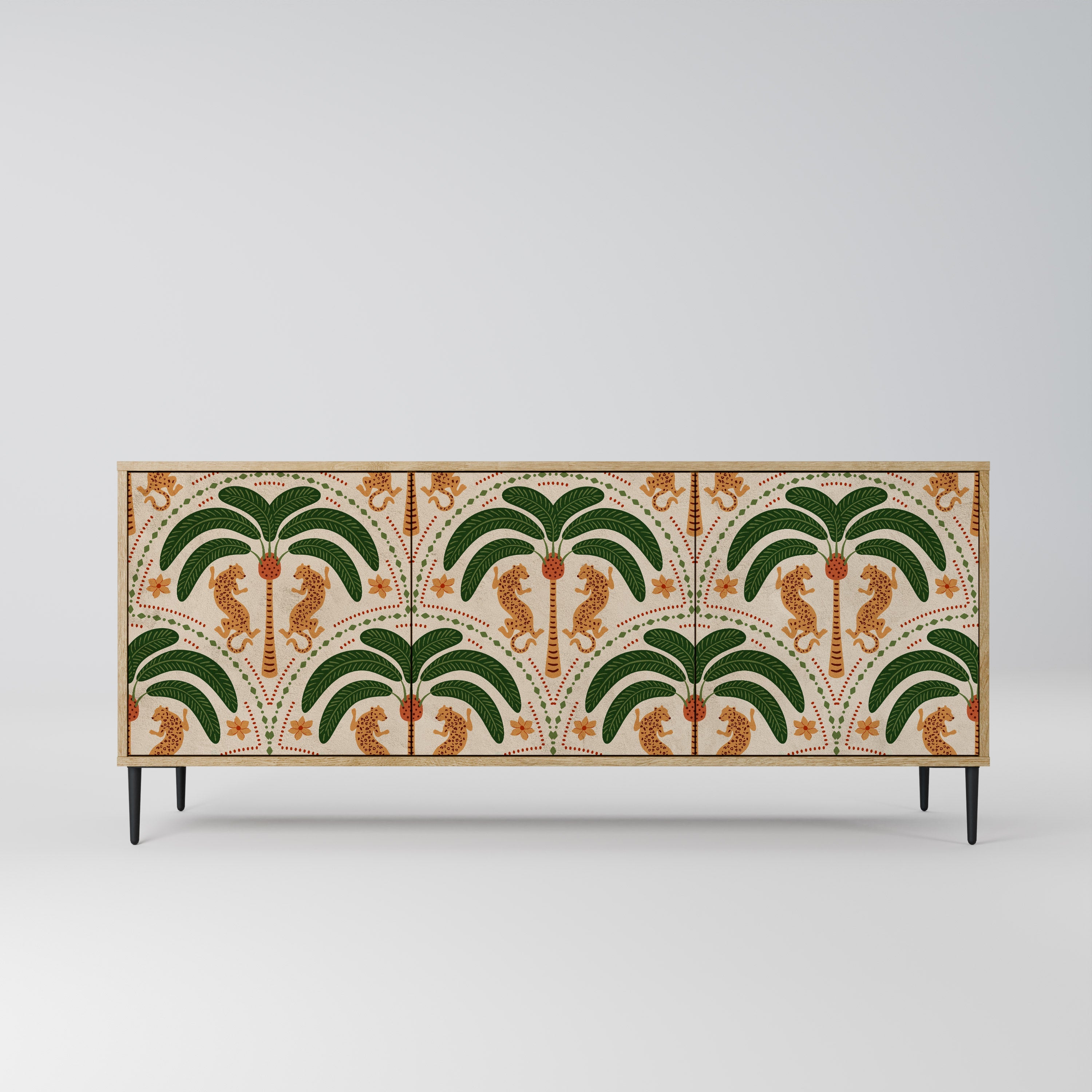 DANCING PREDATORS Aparador de 3 Portas em Efeito Carvalho