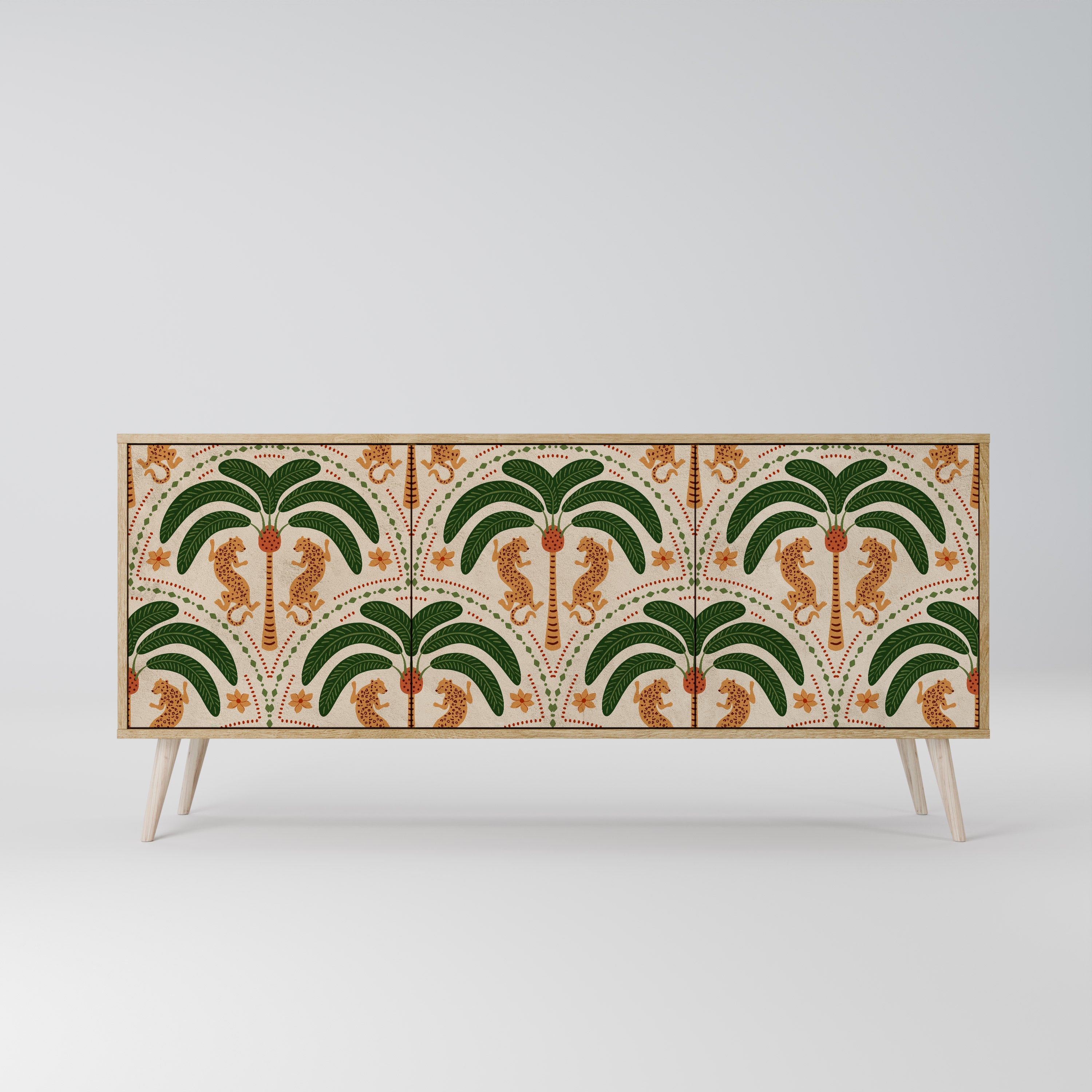 DANCING PREDATORS Aparador de 3 Portas em Efeito Carvalho