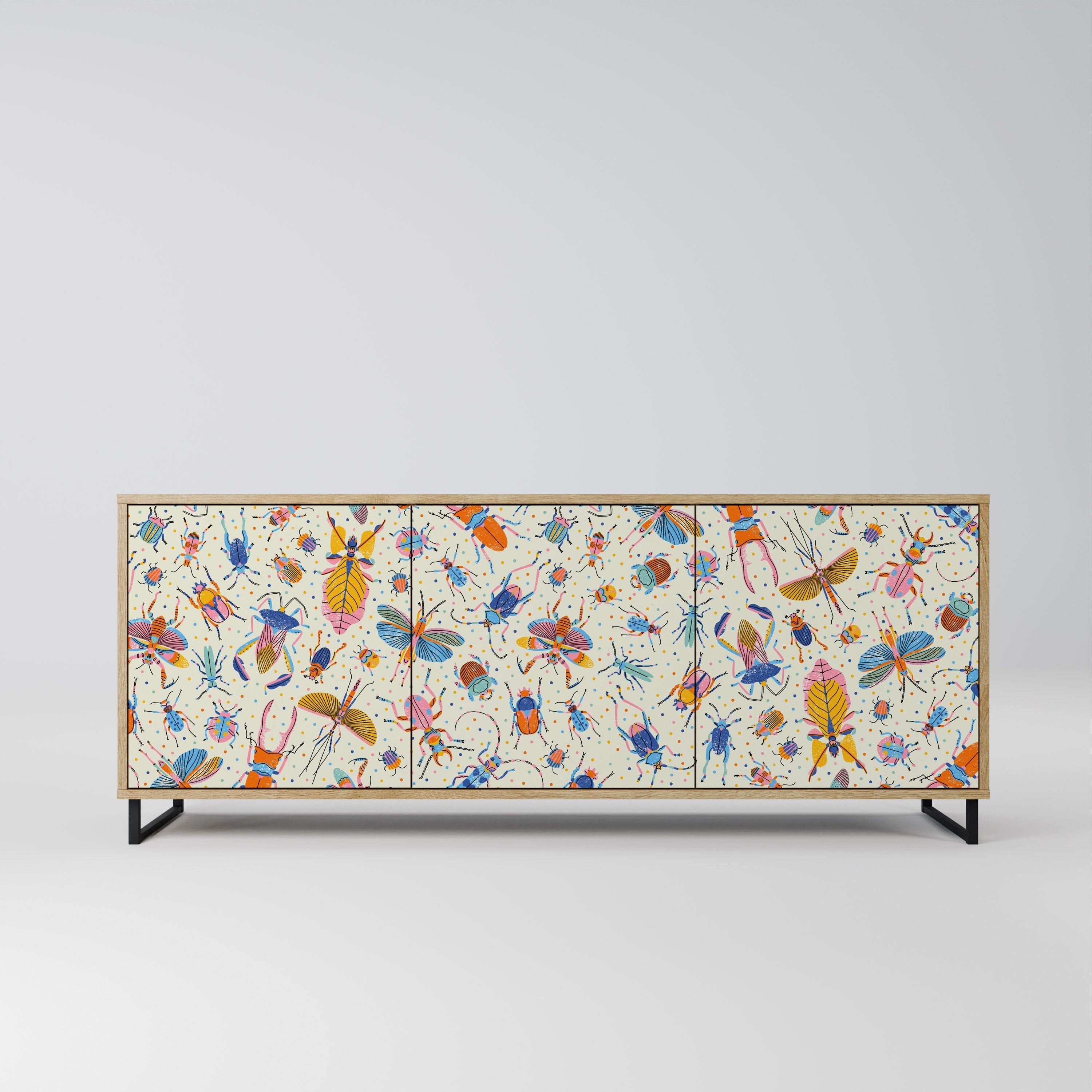 COLORFUL INSECTS Aparador de 3 Portas em Efeito Carvalho