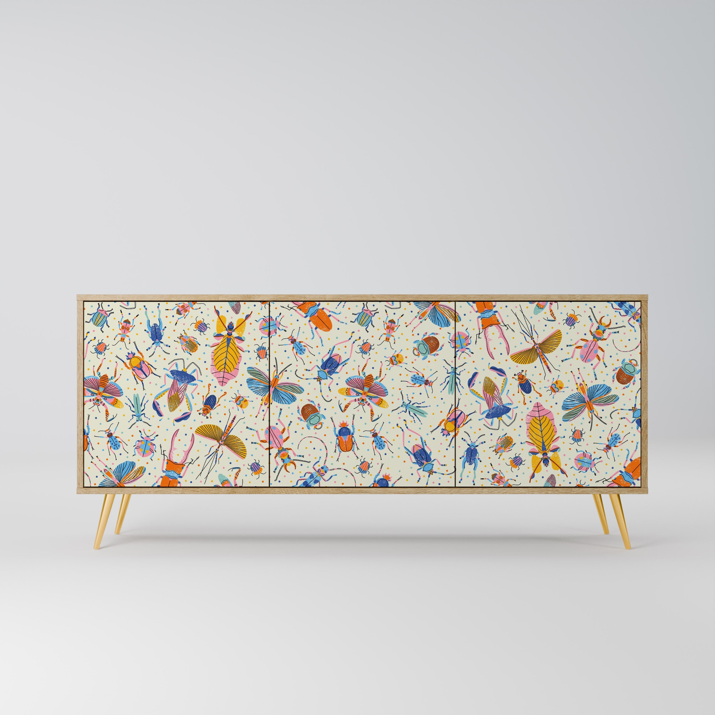 COLORFUL INSECTS Aparador de 3 Portas em Efeito Carvalho