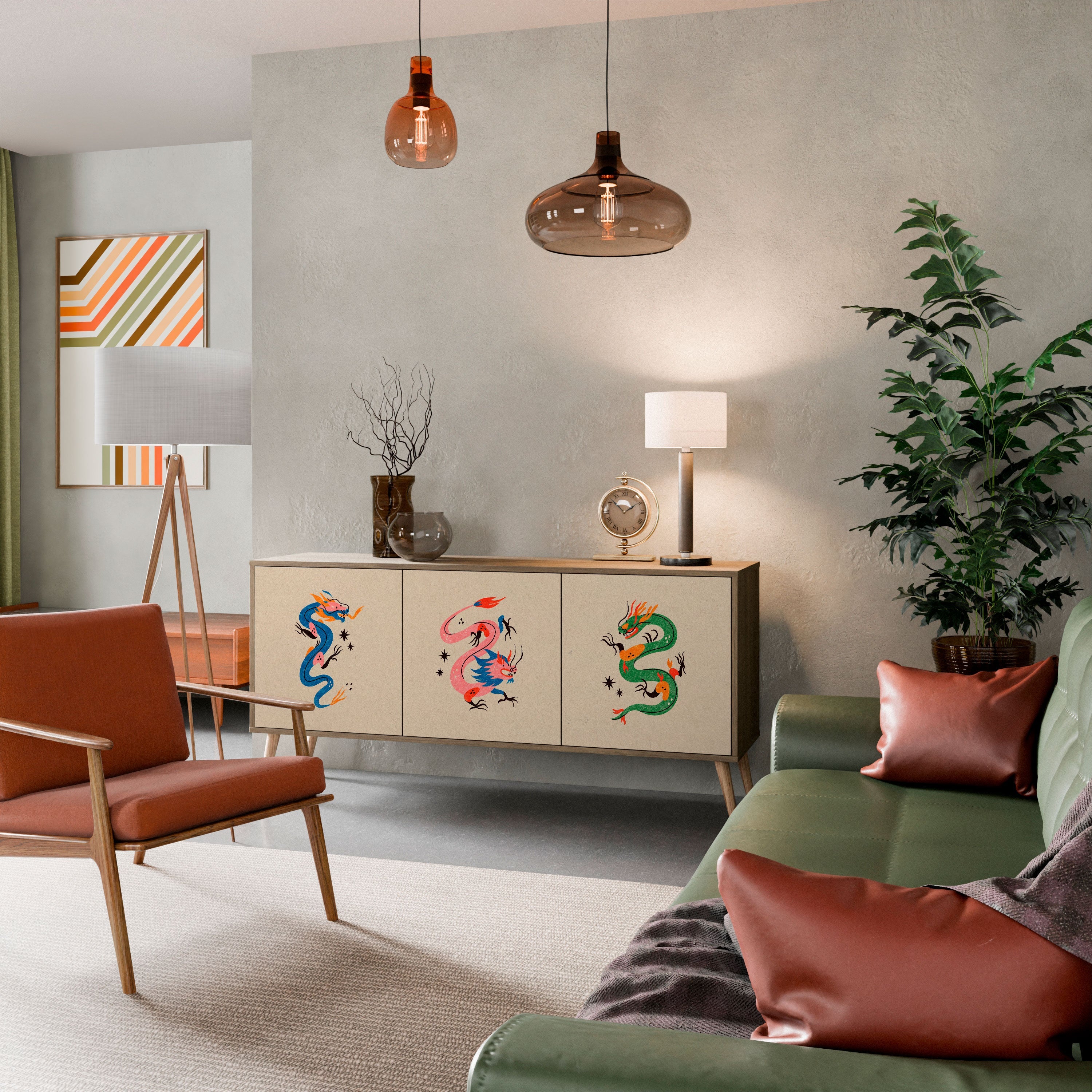 MYTHOLOGICAL CREATURES Aparador de 3 Portas em Efeito Carvalho