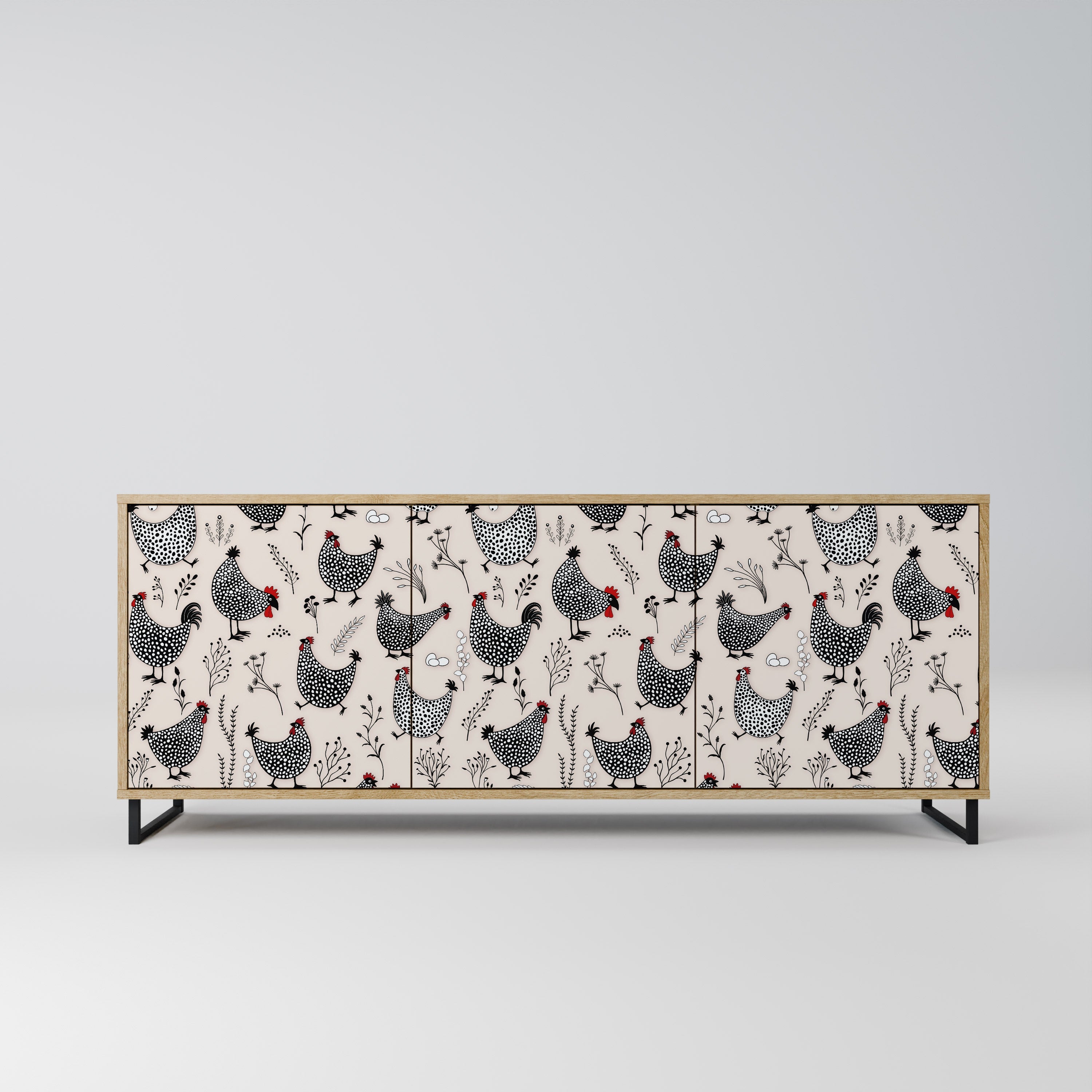 HAPPY HENS Aparador de 3 Portas em Efeito Carvalho