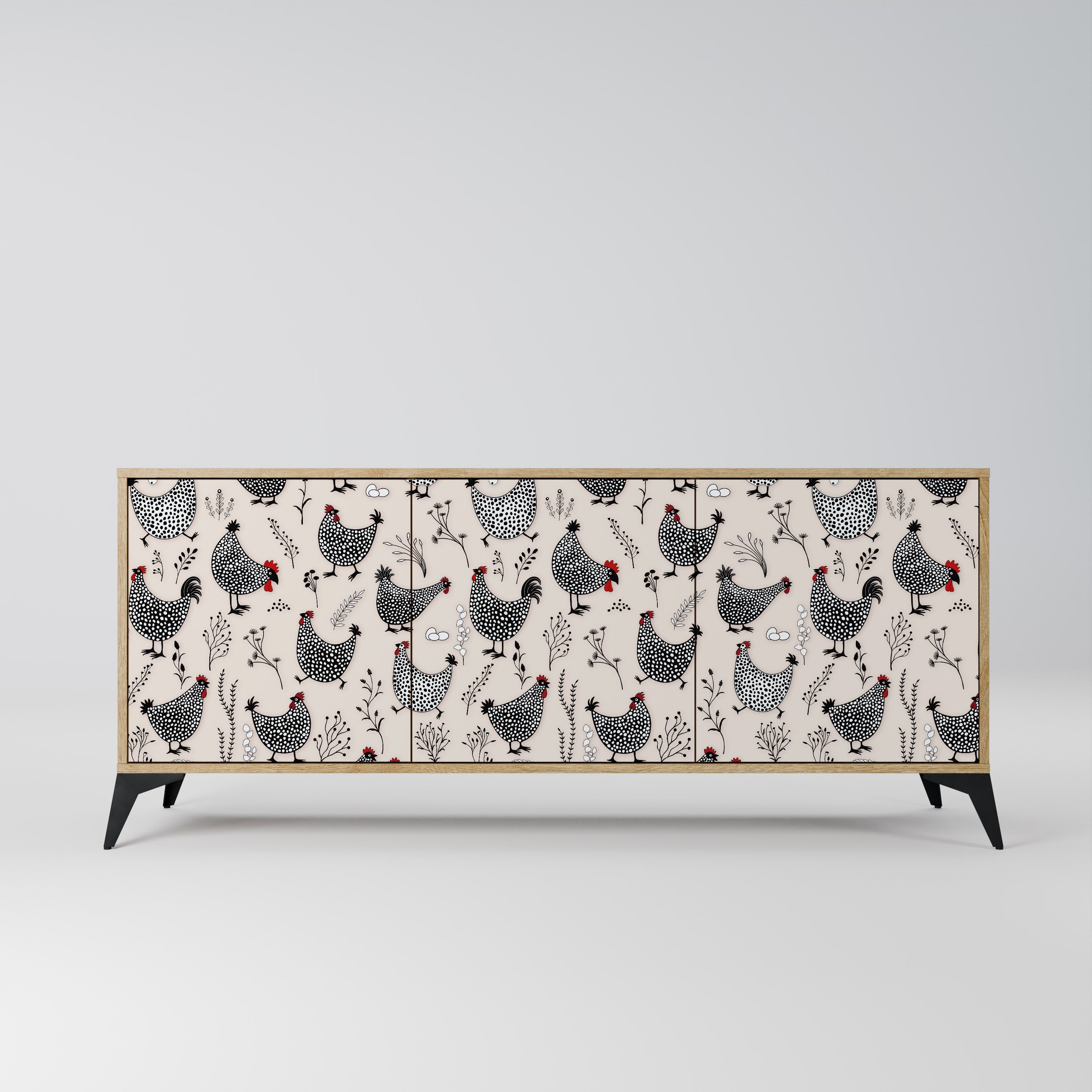 HAPPY HENS Aparador de 3 Portas em Efeito Carvalho