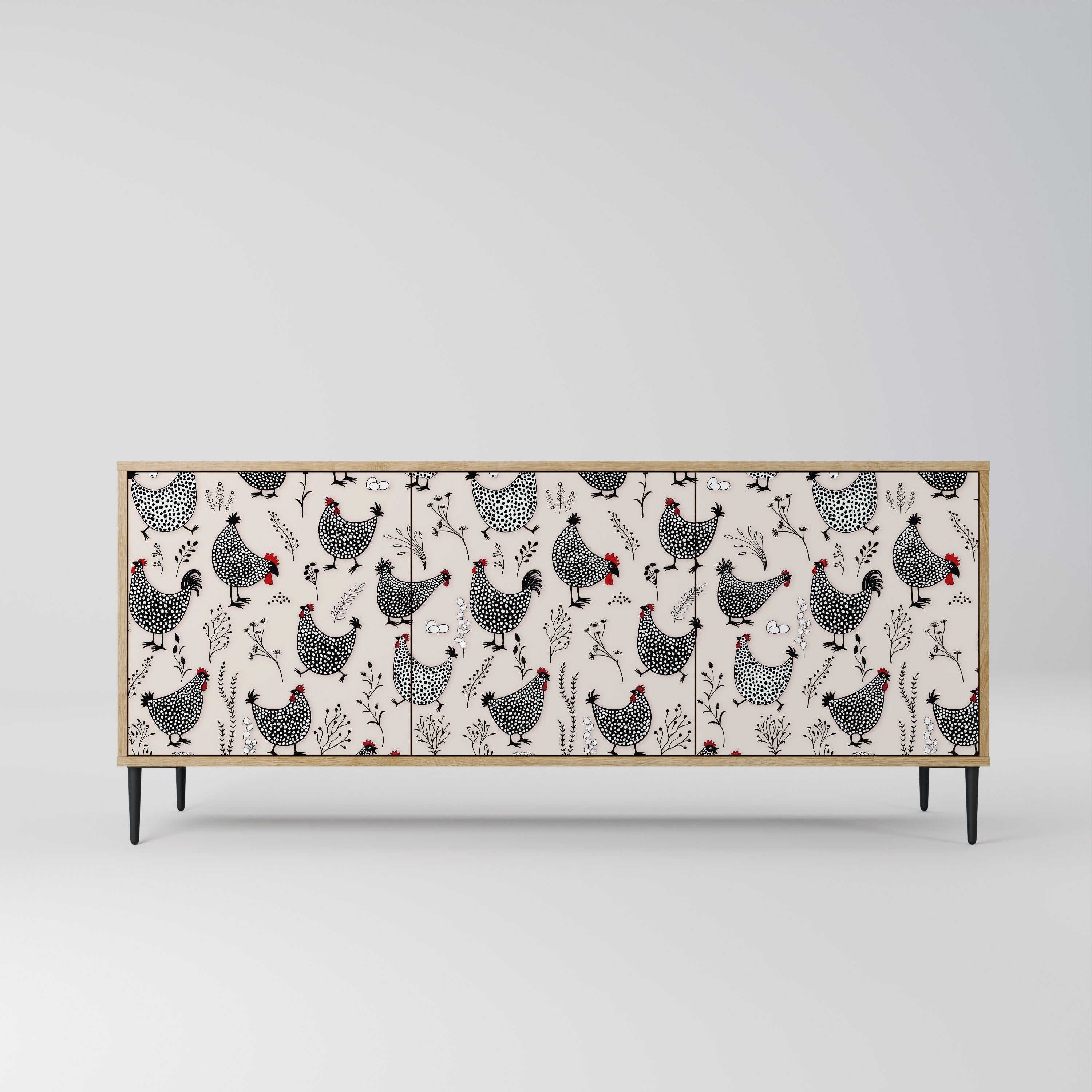 HAPPY HENS Aparador de 3 Portas em Efeito Carvalho