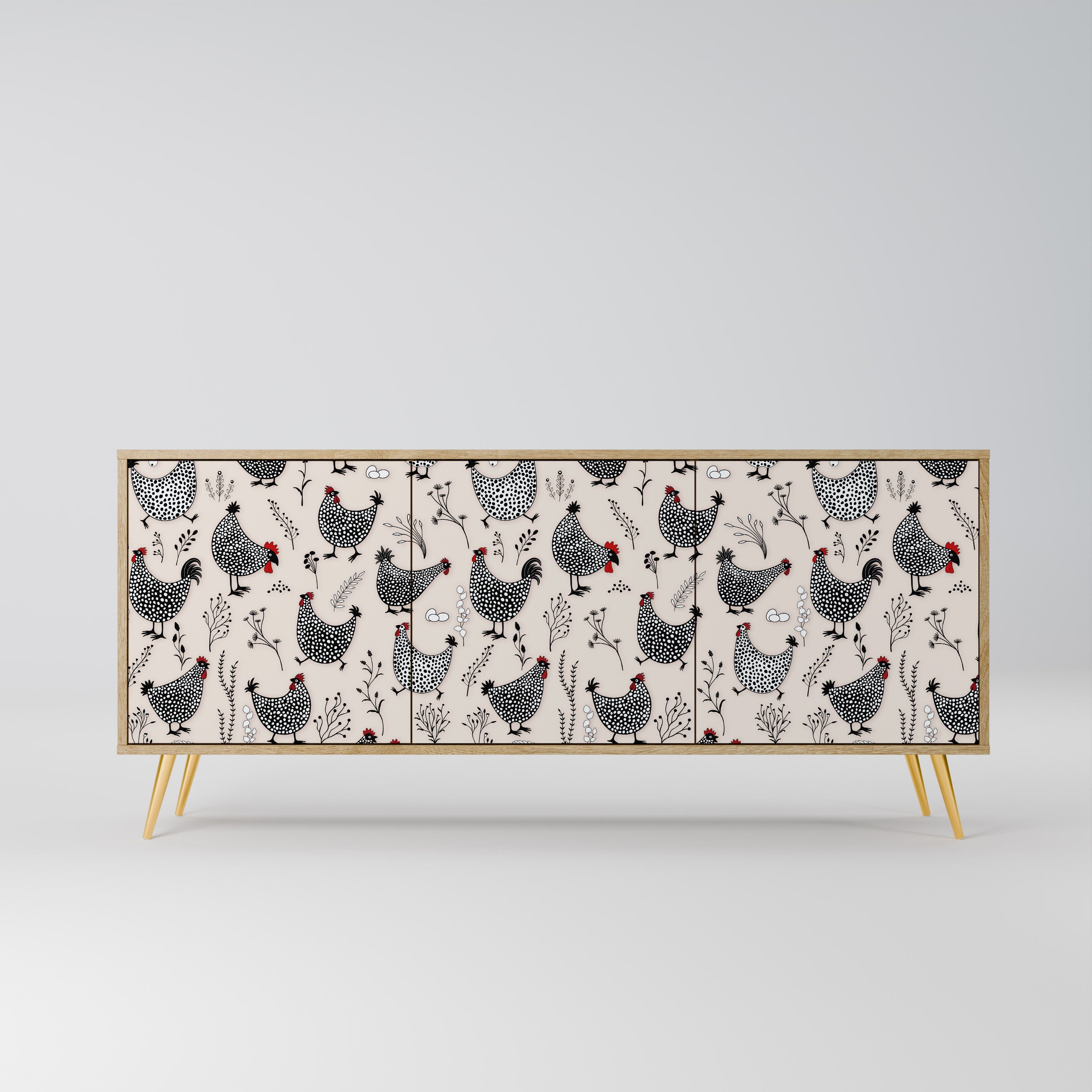 HAPPY HENS Aparador de 3 Portas em Efeito Carvalho