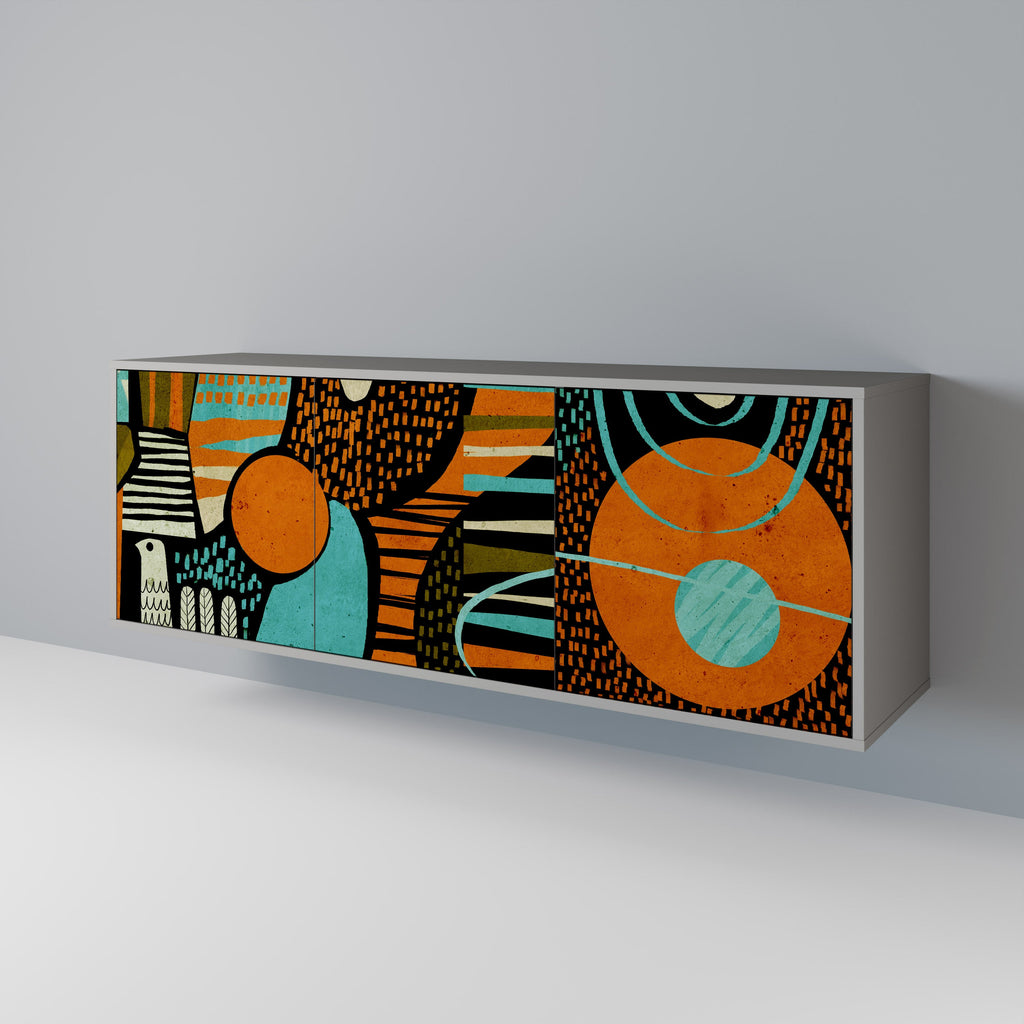 GEODE GLIMMER Aparador de 3 Portas em Acabamento Cinzento