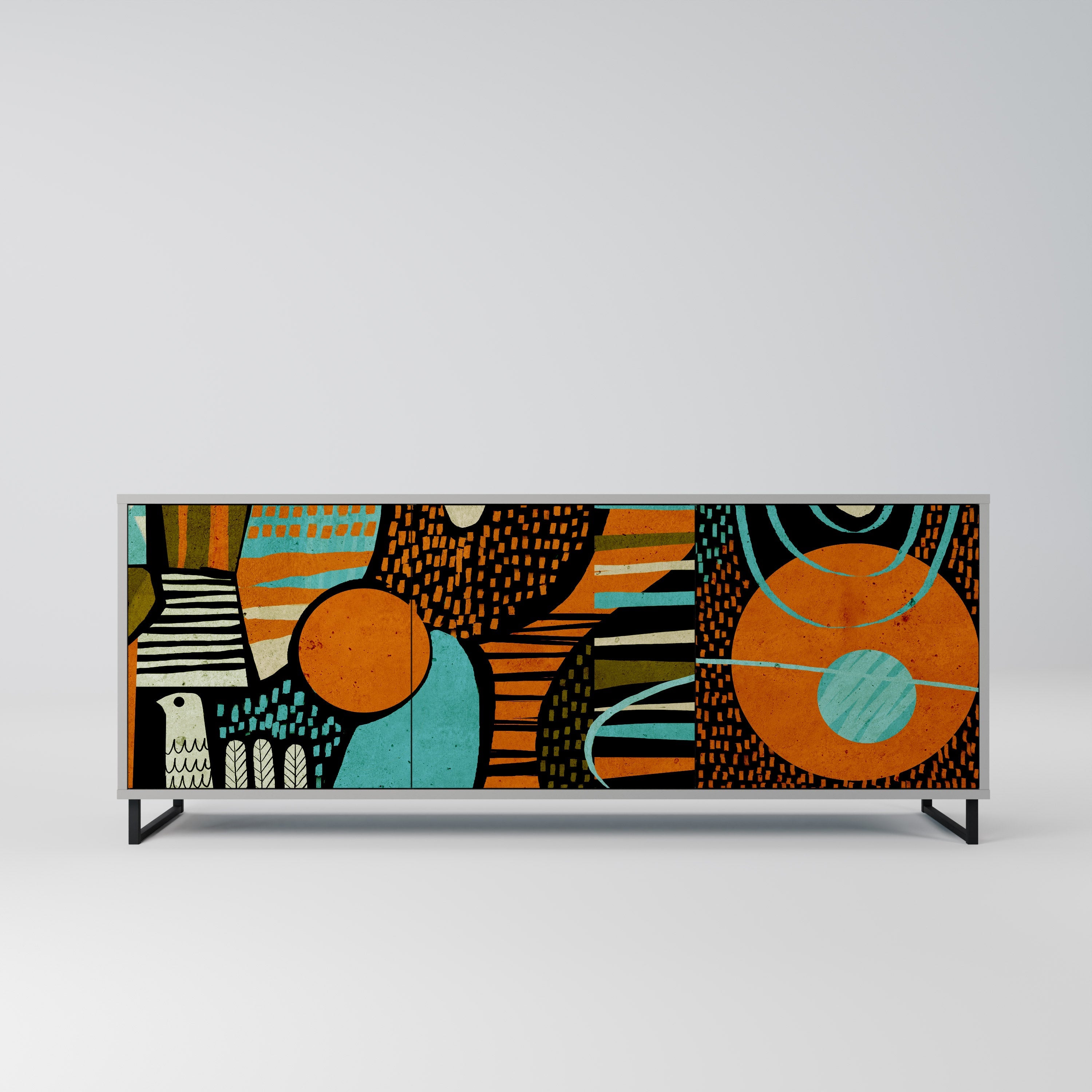 GEODE GLIMMER Aparador de 3 Portas em Acabamento Cinzento