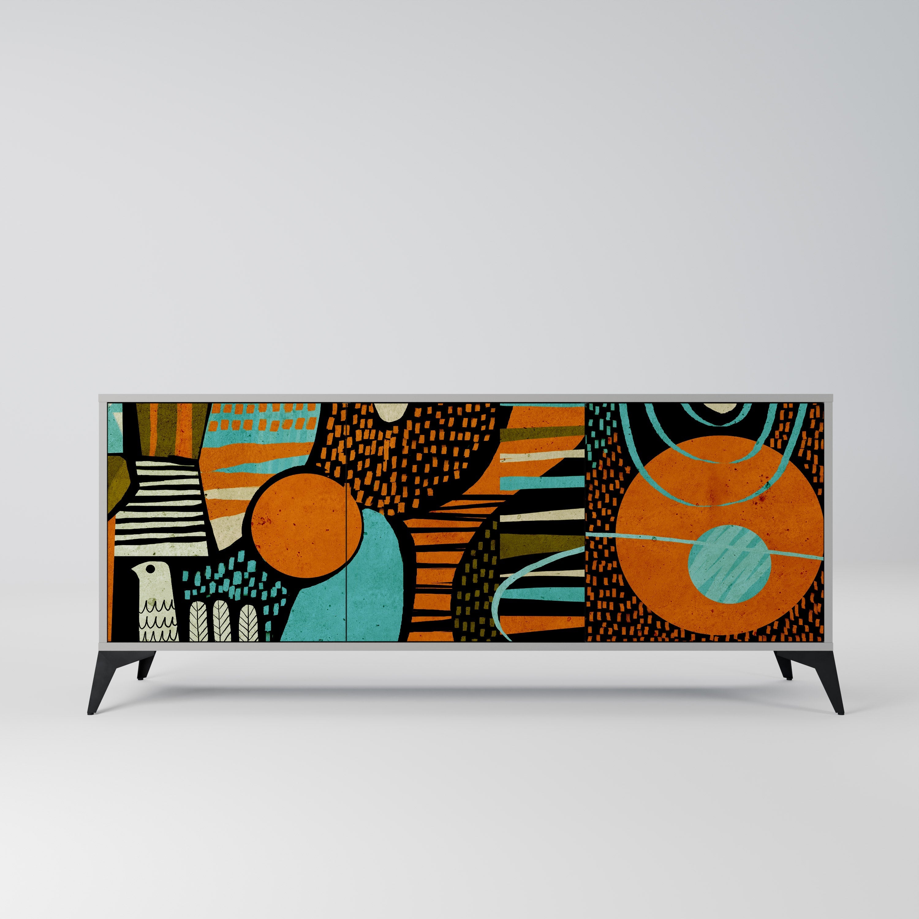 GEODE GLIMMER Aparador de 3 Portas em Acabamento Cinzento