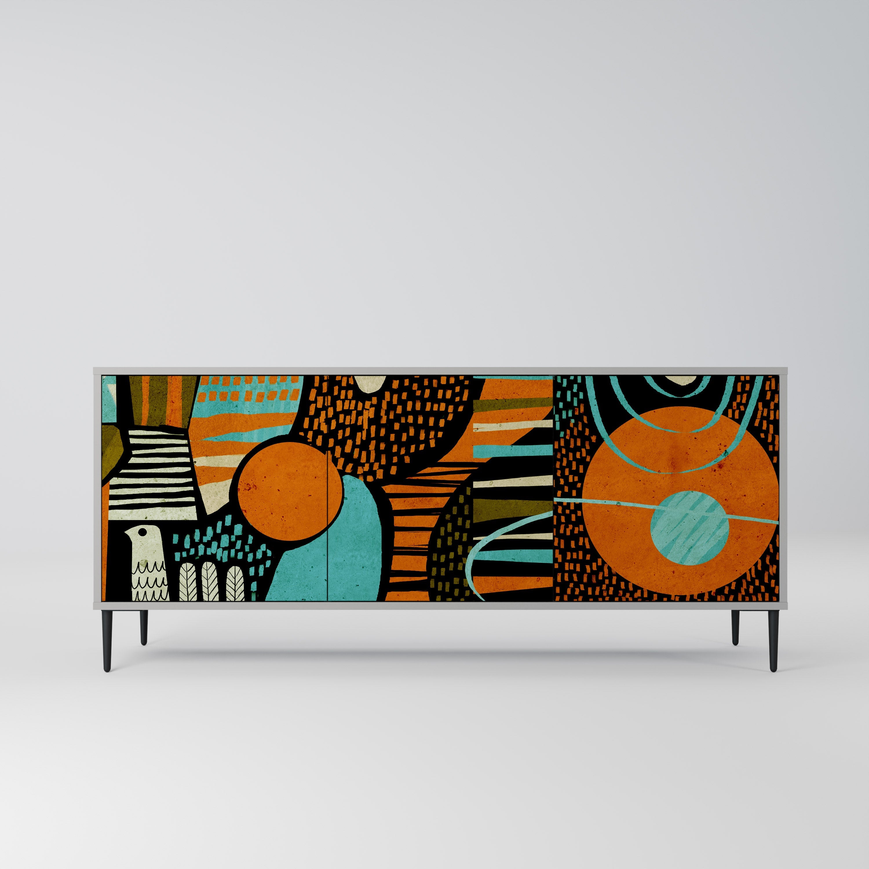 GEODE GLIMMER Aparador de 3 Portas em Acabamento Cinzento