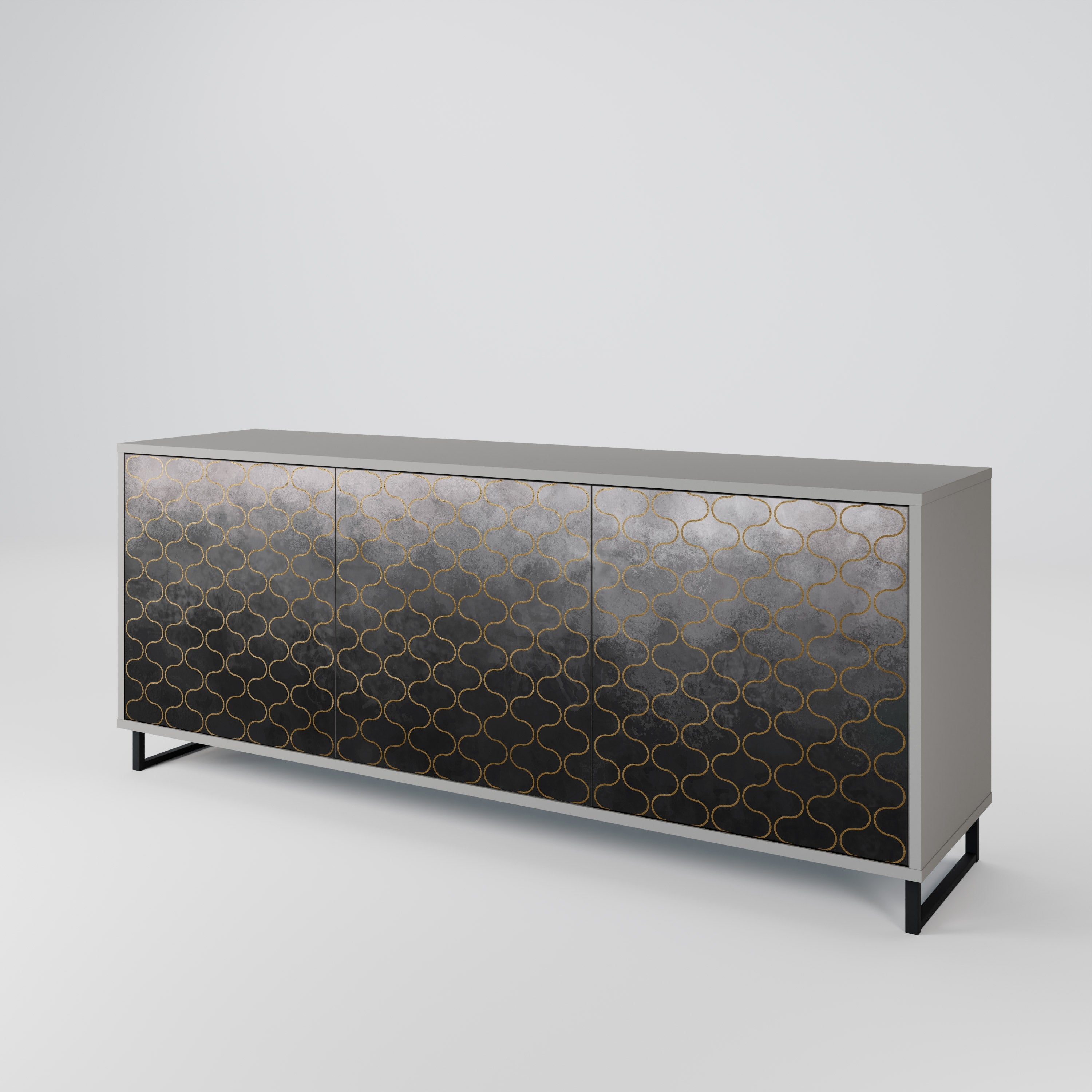TESSELATED GRAYISH 3-Door Sideboard in Grey Finish