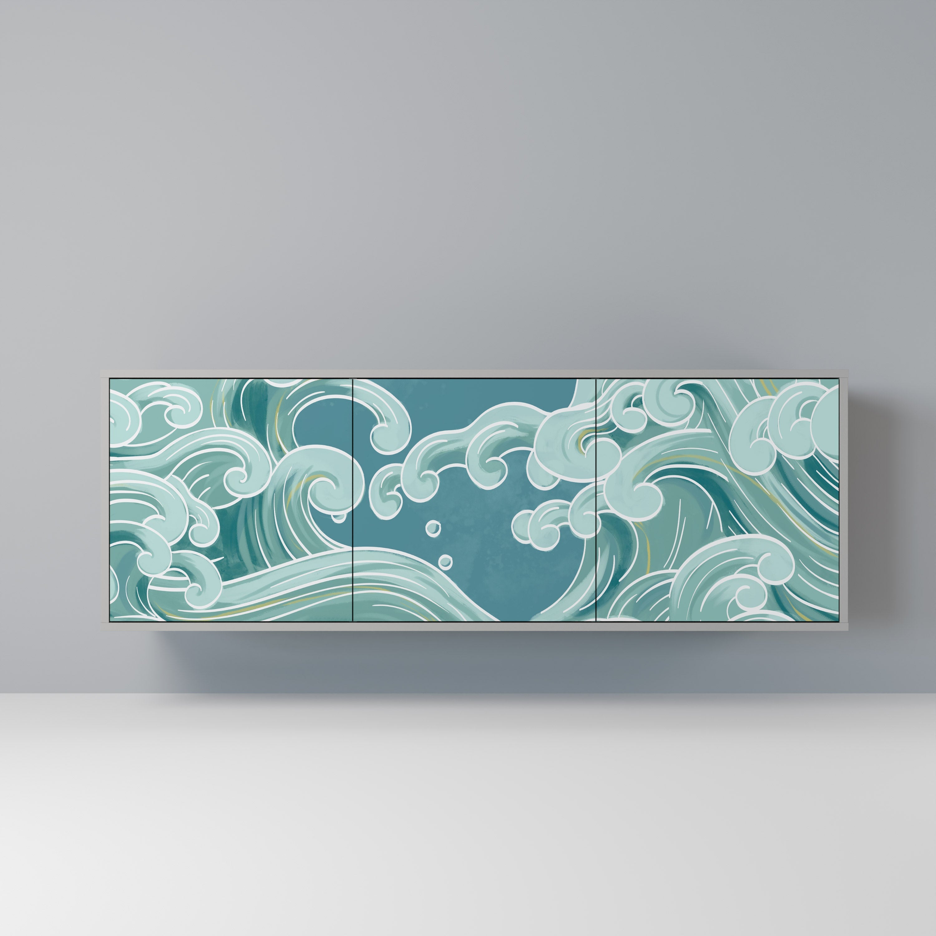 ASIAN SWAY Aparador de 3 Portas em Acabamento Cinzento