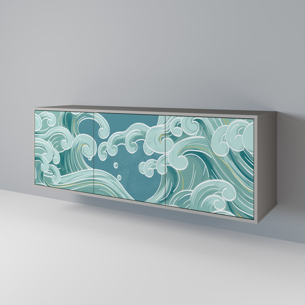 ASIAN SWAY Aparador de 3 Portas em Acabamento Cinzento