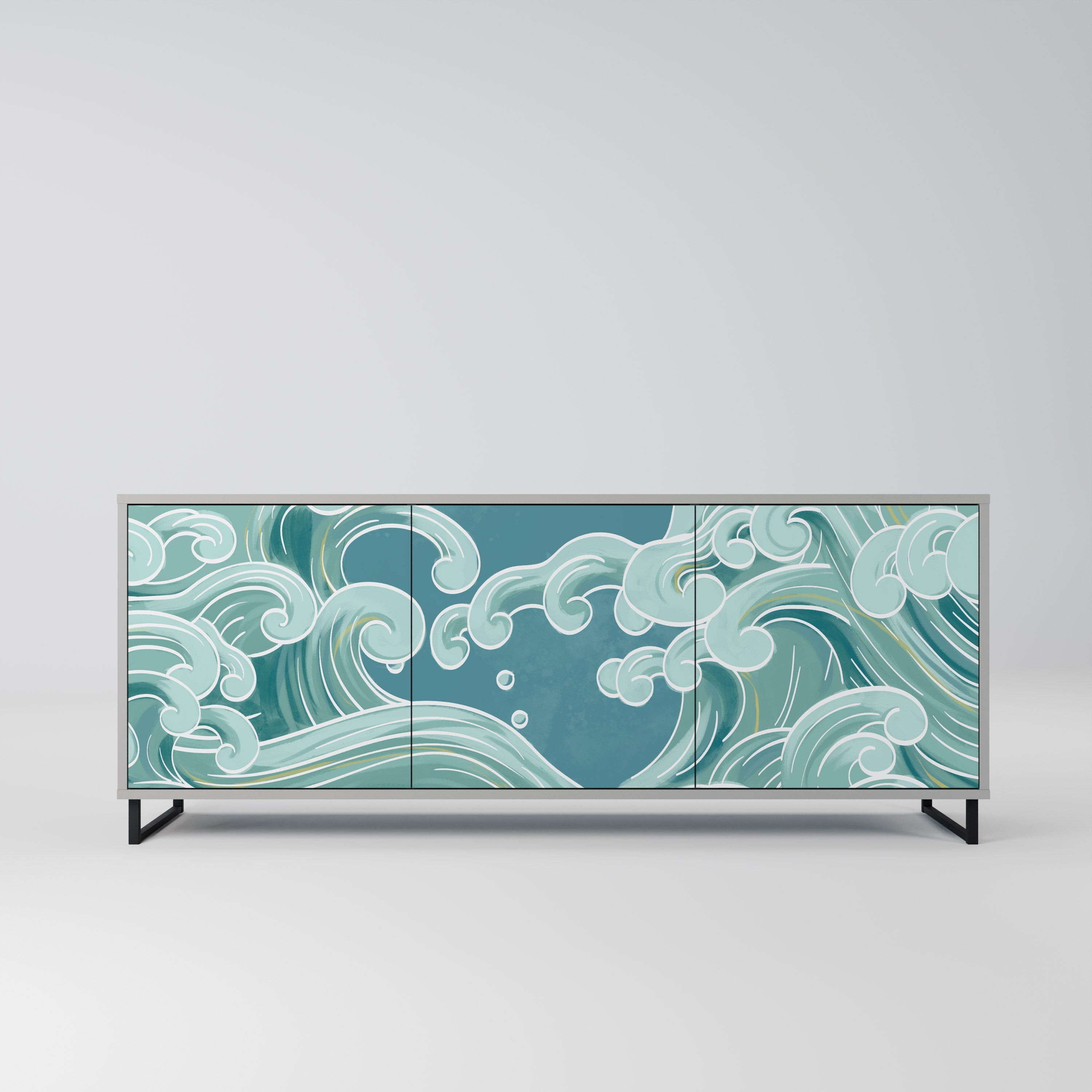 ASIAN SWAY Aparador de 3 Portas em Acabamento Cinzento