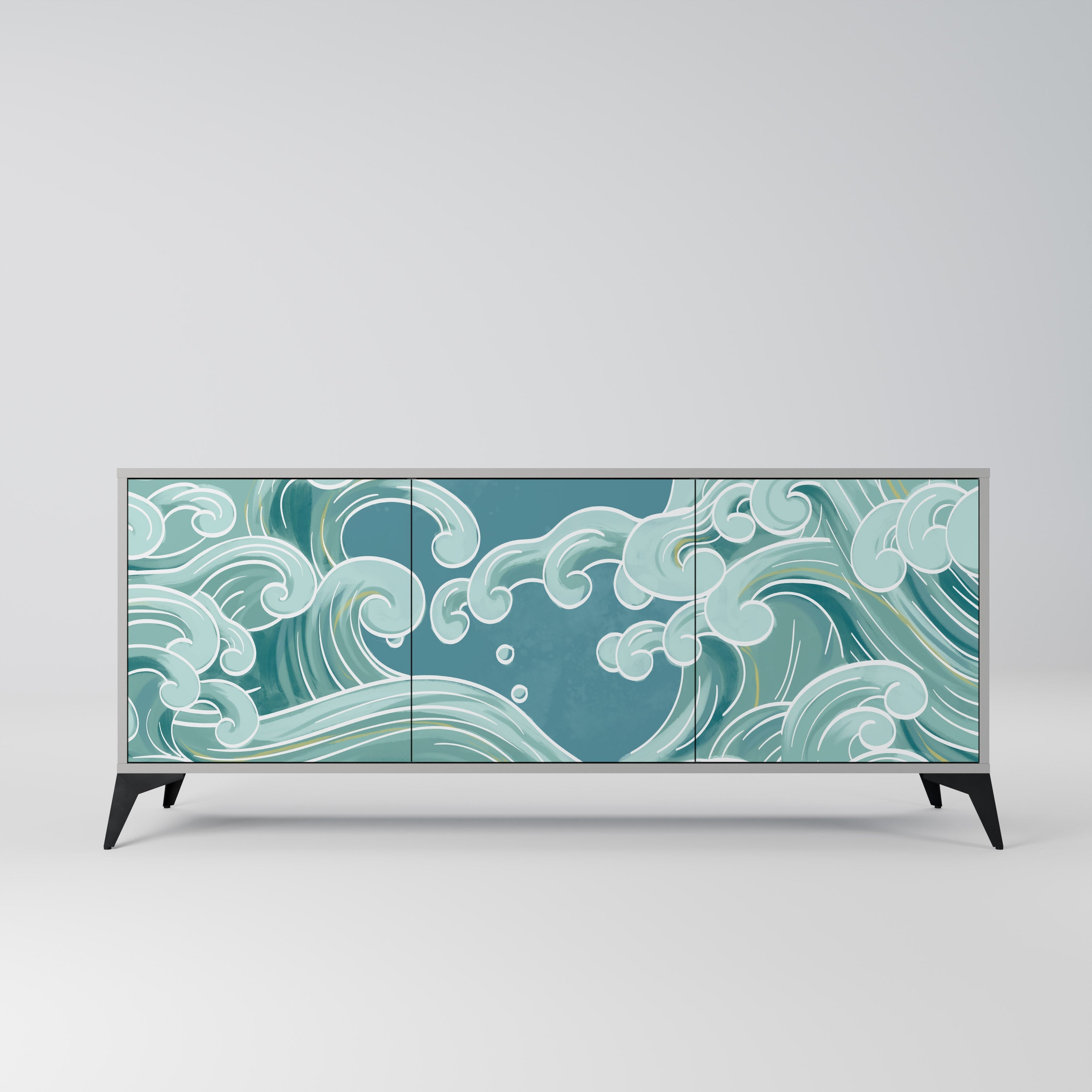 ASIAN SWAY Aparador de 3 Portas em Acabamento Cinzento