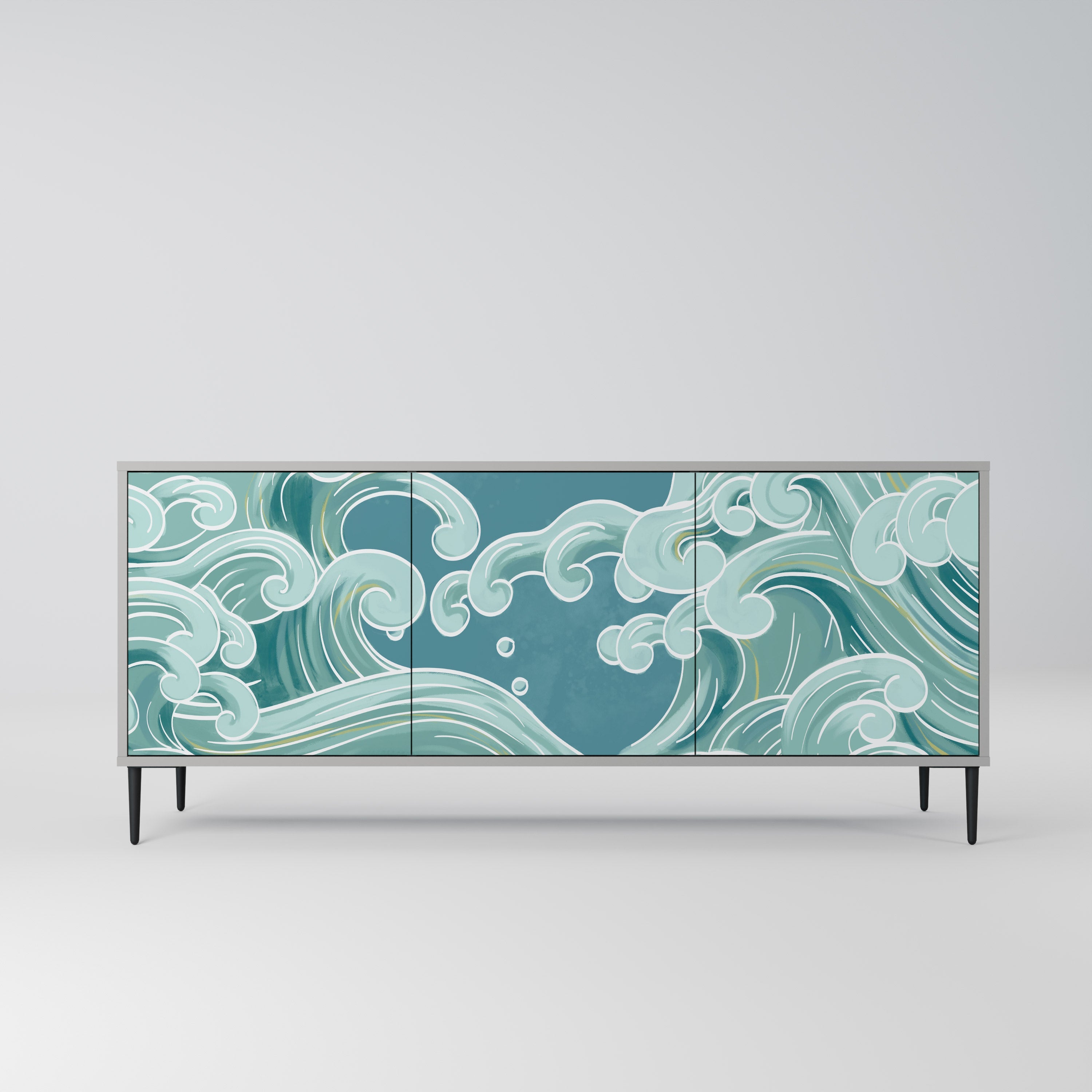 ASIAN SWAY Aparador de 3 Portas em Acabamento Cinzento