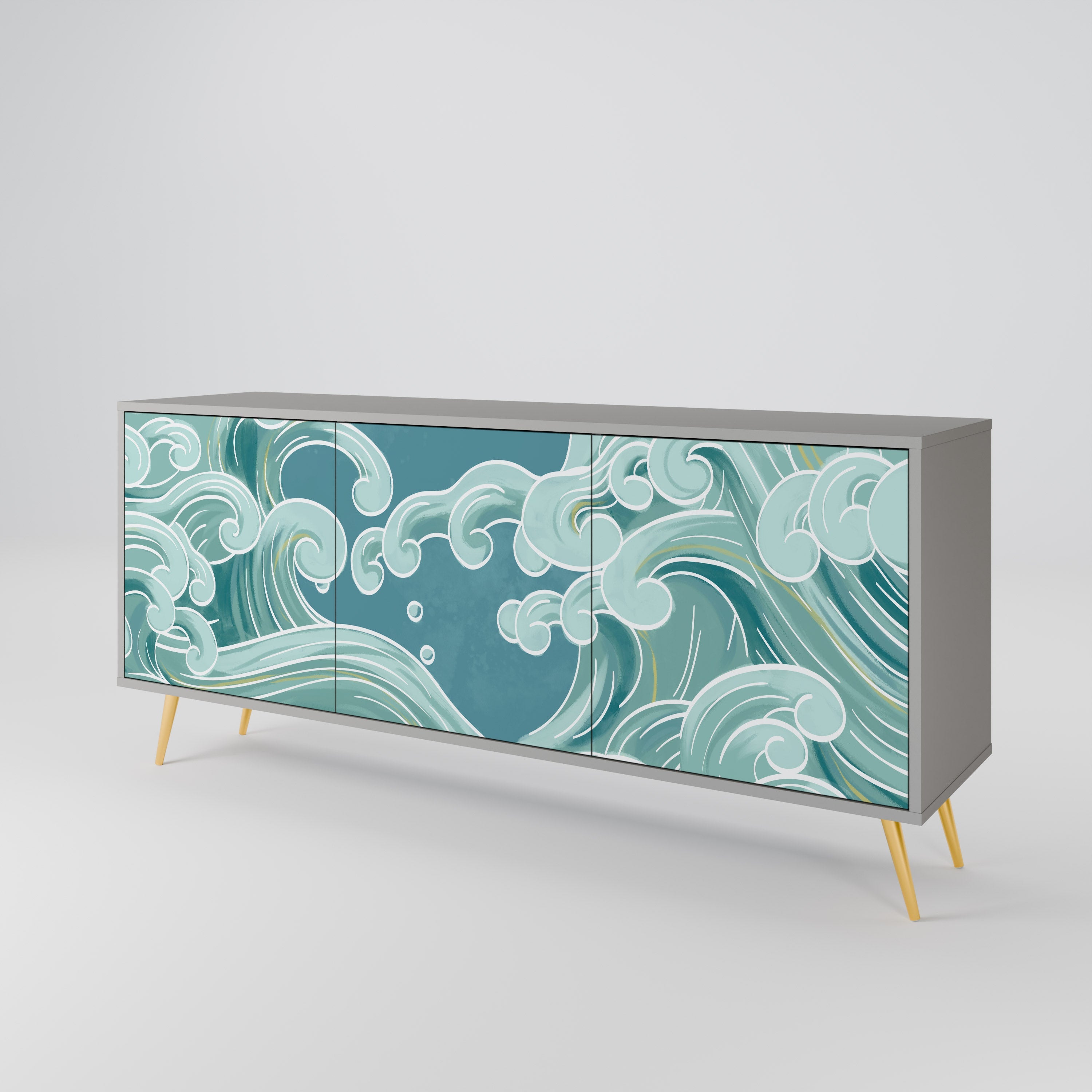 ASIAN SWAY Aparador de 3 Portas em Acabamento Cinzento