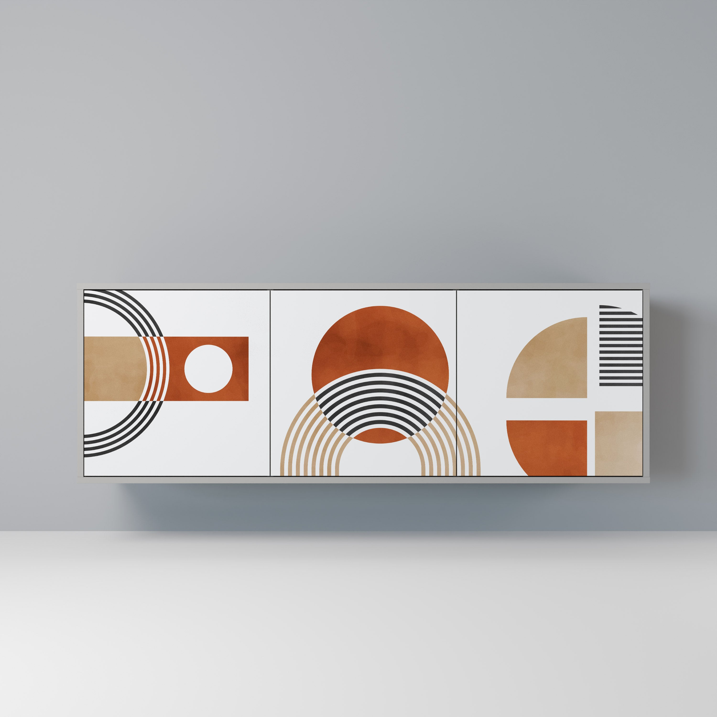 CIRCLE RHYTM Aparador de 3 Portas em Acabamento Cinzento