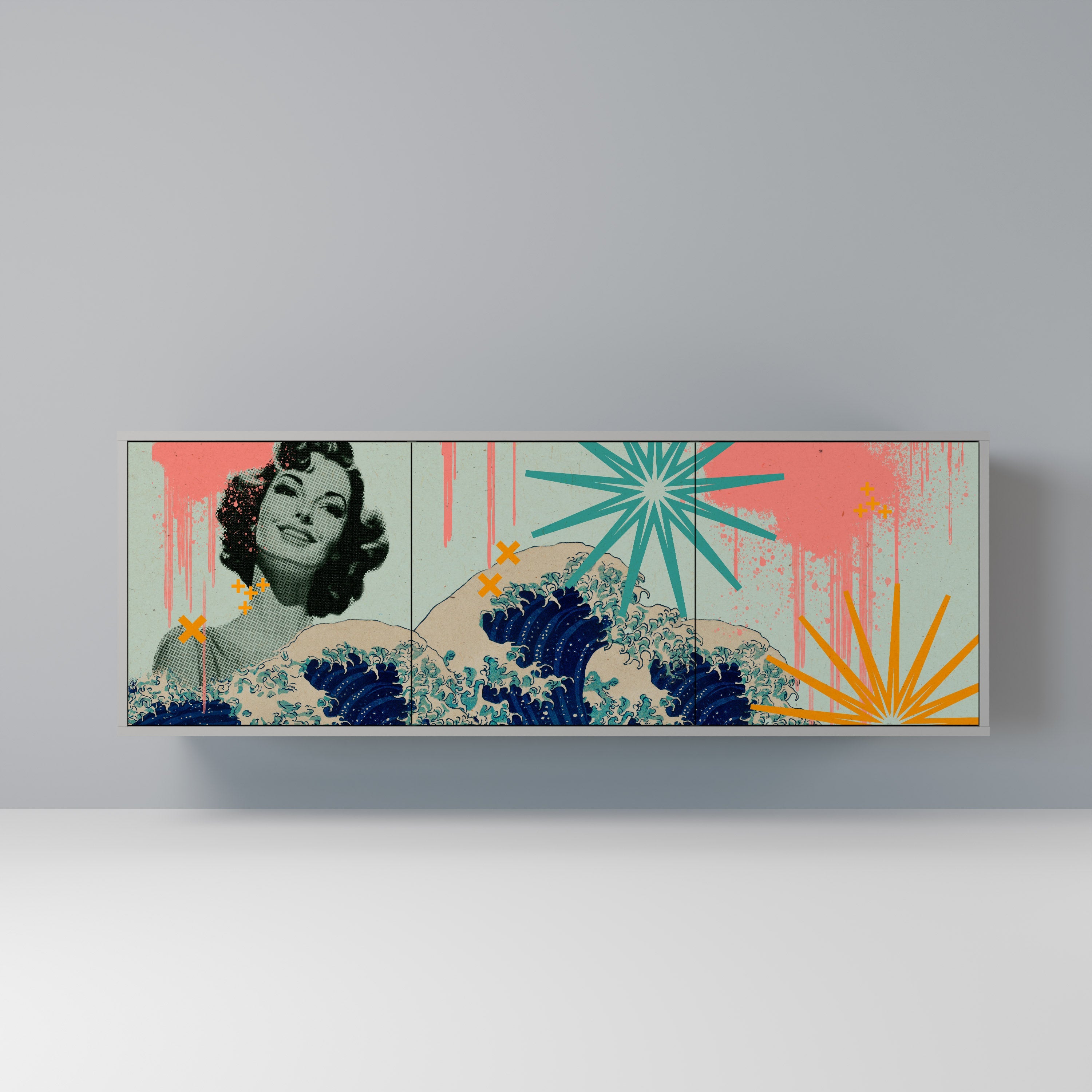 KANAGAWA BEAUTY Aparador de 3 Portas em Acabamento Cinzento