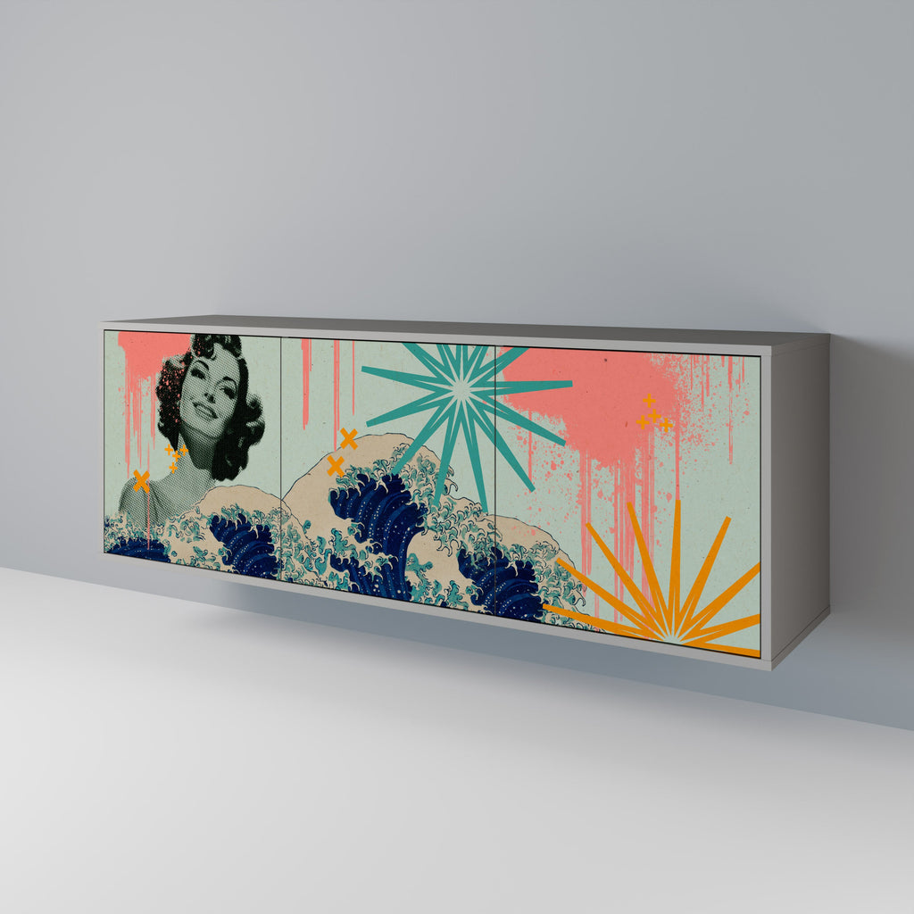 KANAGAWA BEAUTY Aparador de 3 Portas em Acabamento Cinzento