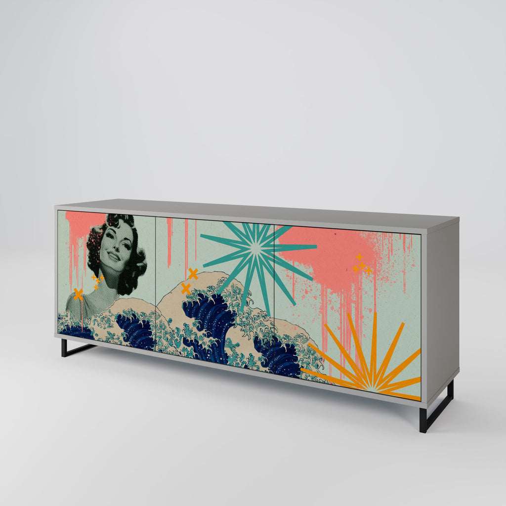 KANAGAWA BEAUTY Aparador de 3 Portas em Acabamento Cinzento