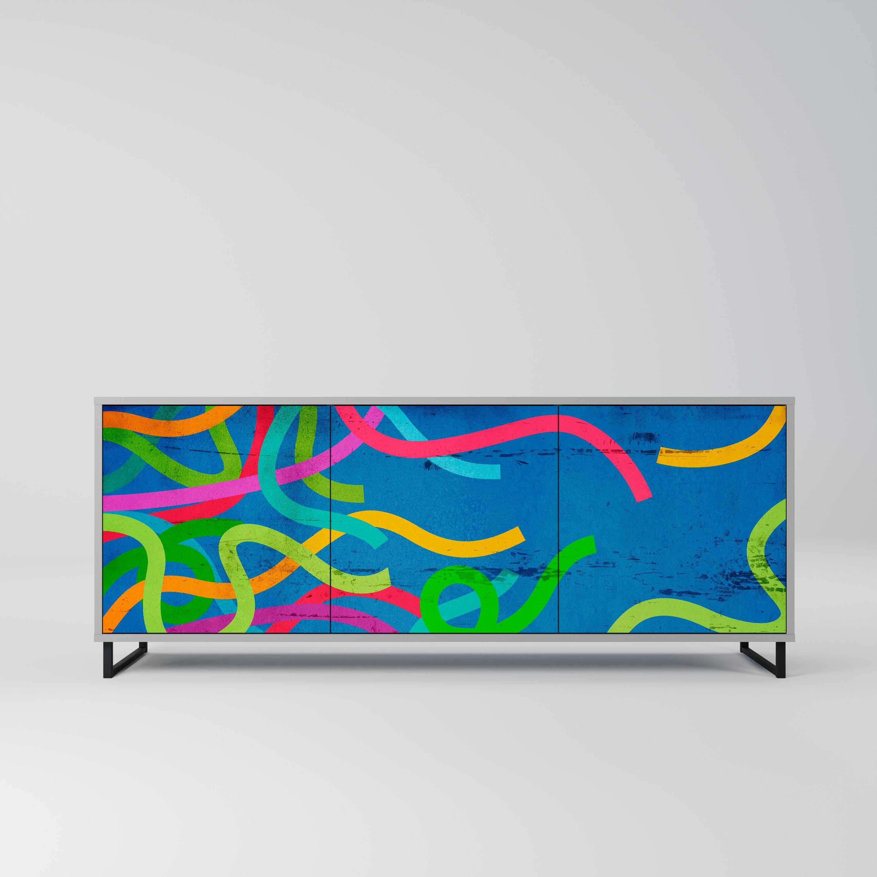 STREAMER TANGLE Aparador de 3 Portas em Acabamento Cinzento