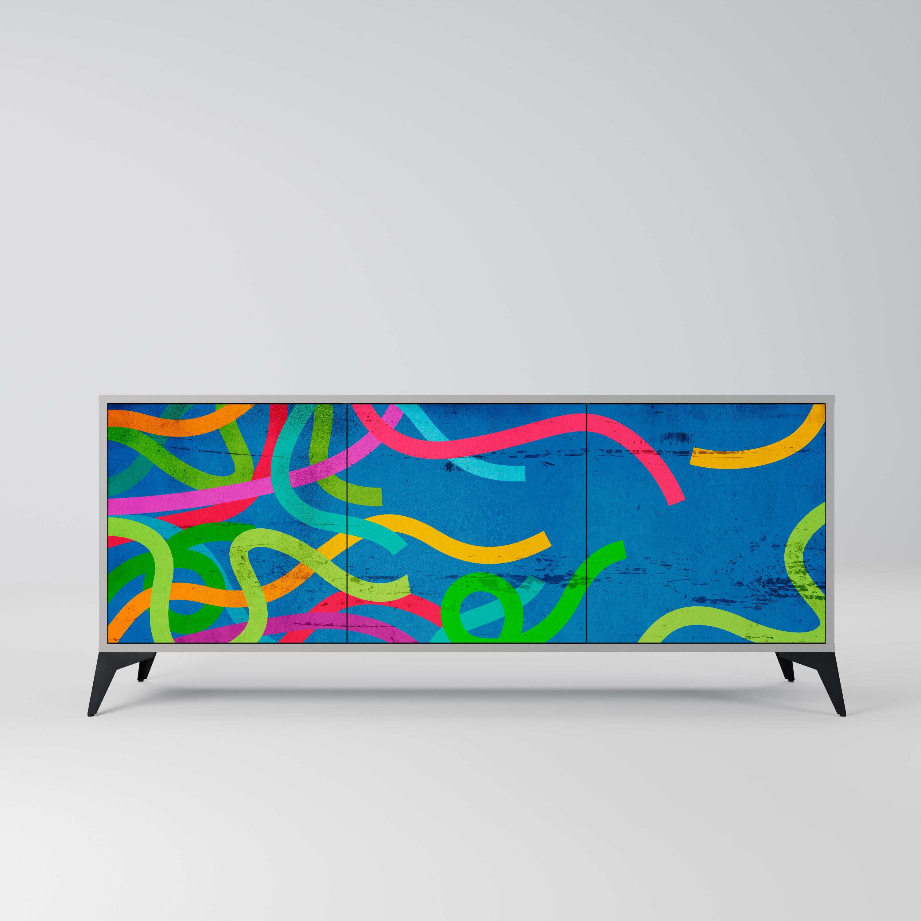 STREAMER TANGLE Aparador de 3 Portas em Acabamento Cinzento