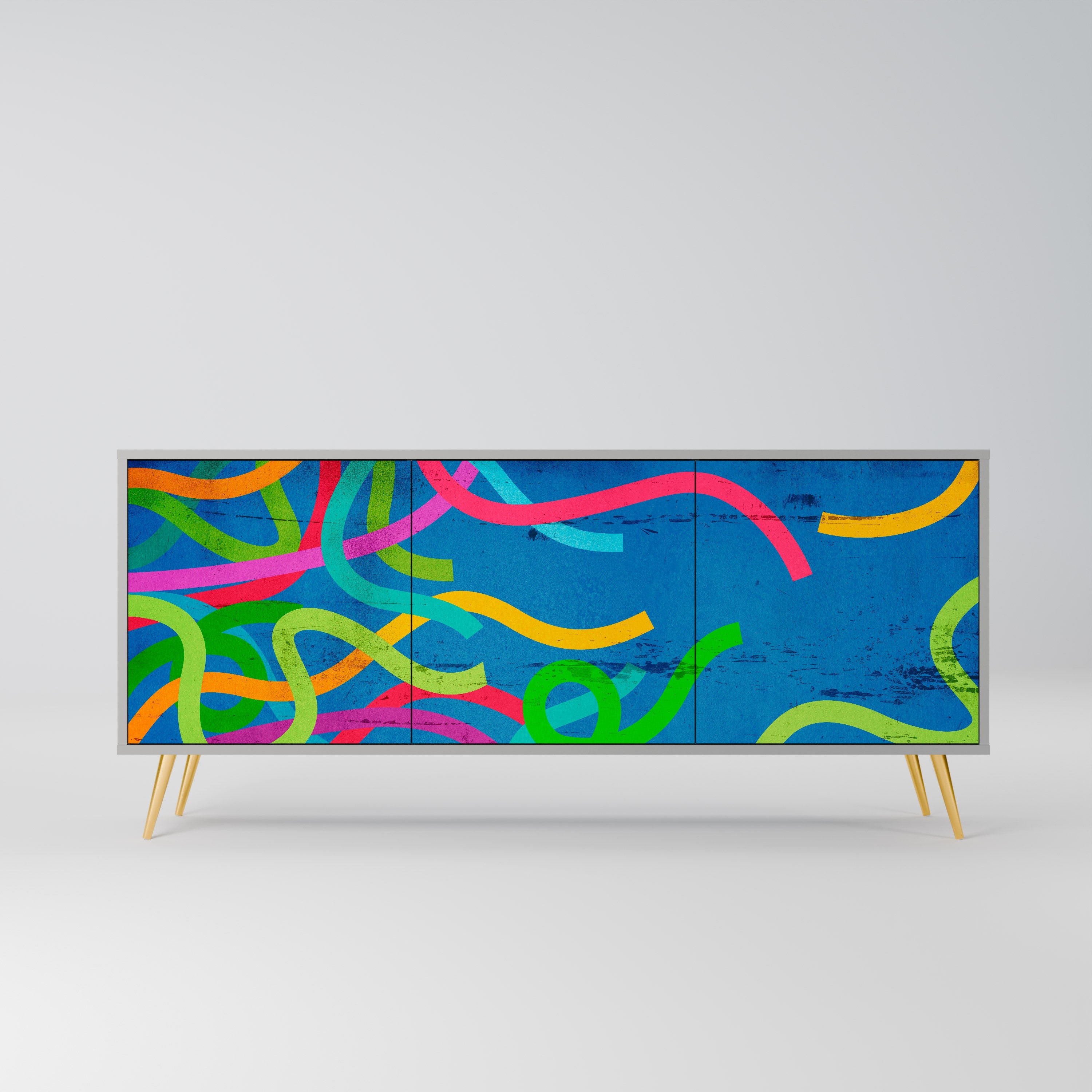 STREAMER TANGLE Aparador de 3 Portas em Acabamento Cinzento