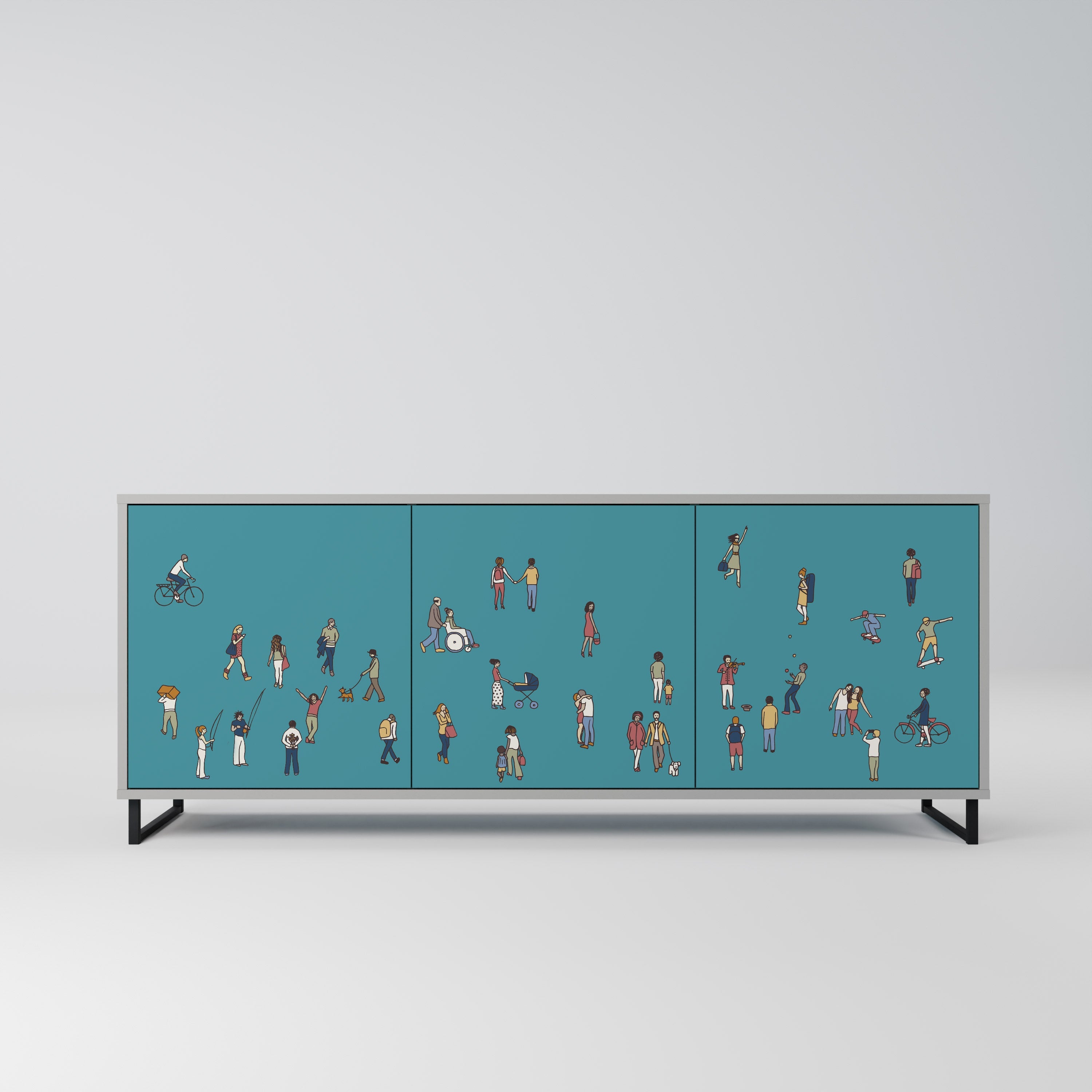 COLLECTIVE STREAM 3-Door Sideboard in Grey Finish