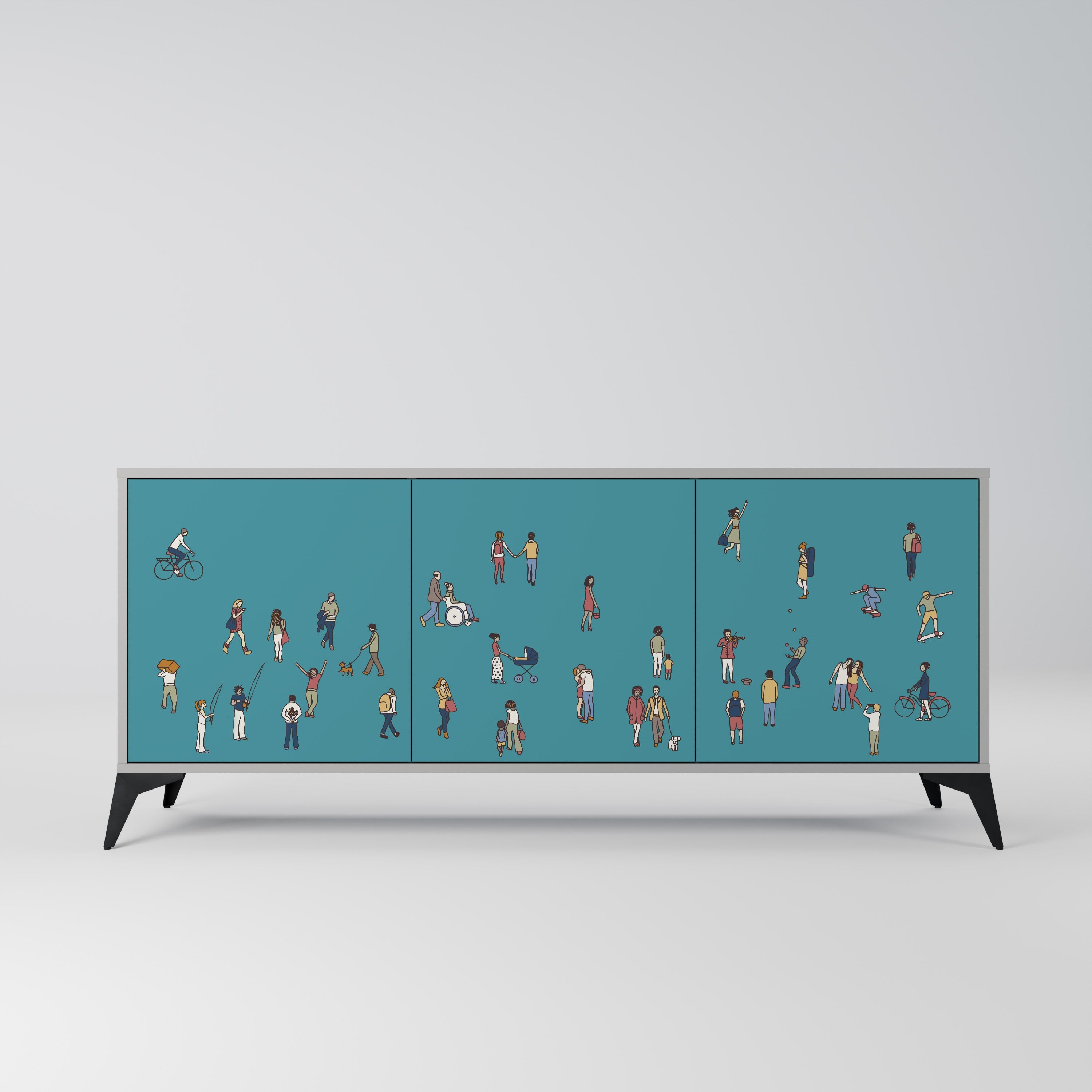 COLLECTIVE STREAM 3-Door Sideboard in Grey Finish