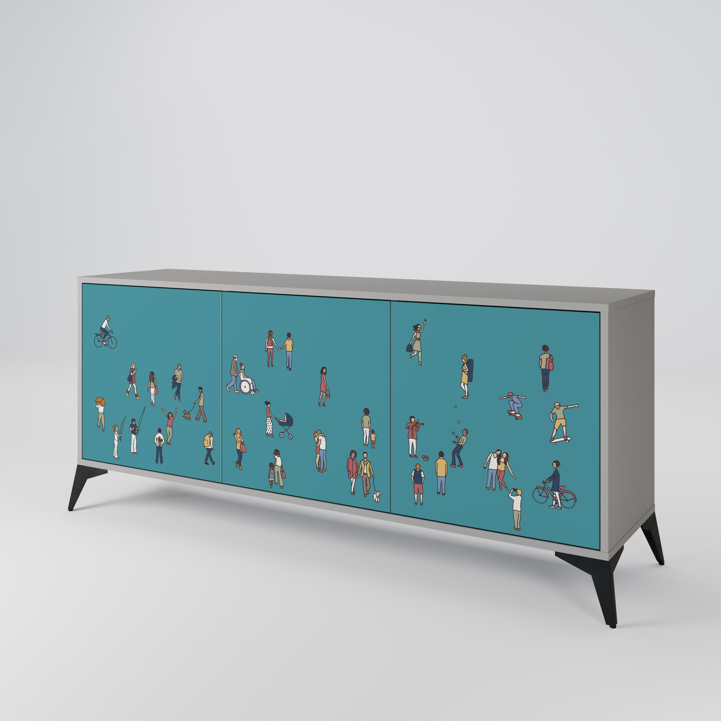 COLLECTIVE STREAM 3-Door Sideboard in Grey Finish