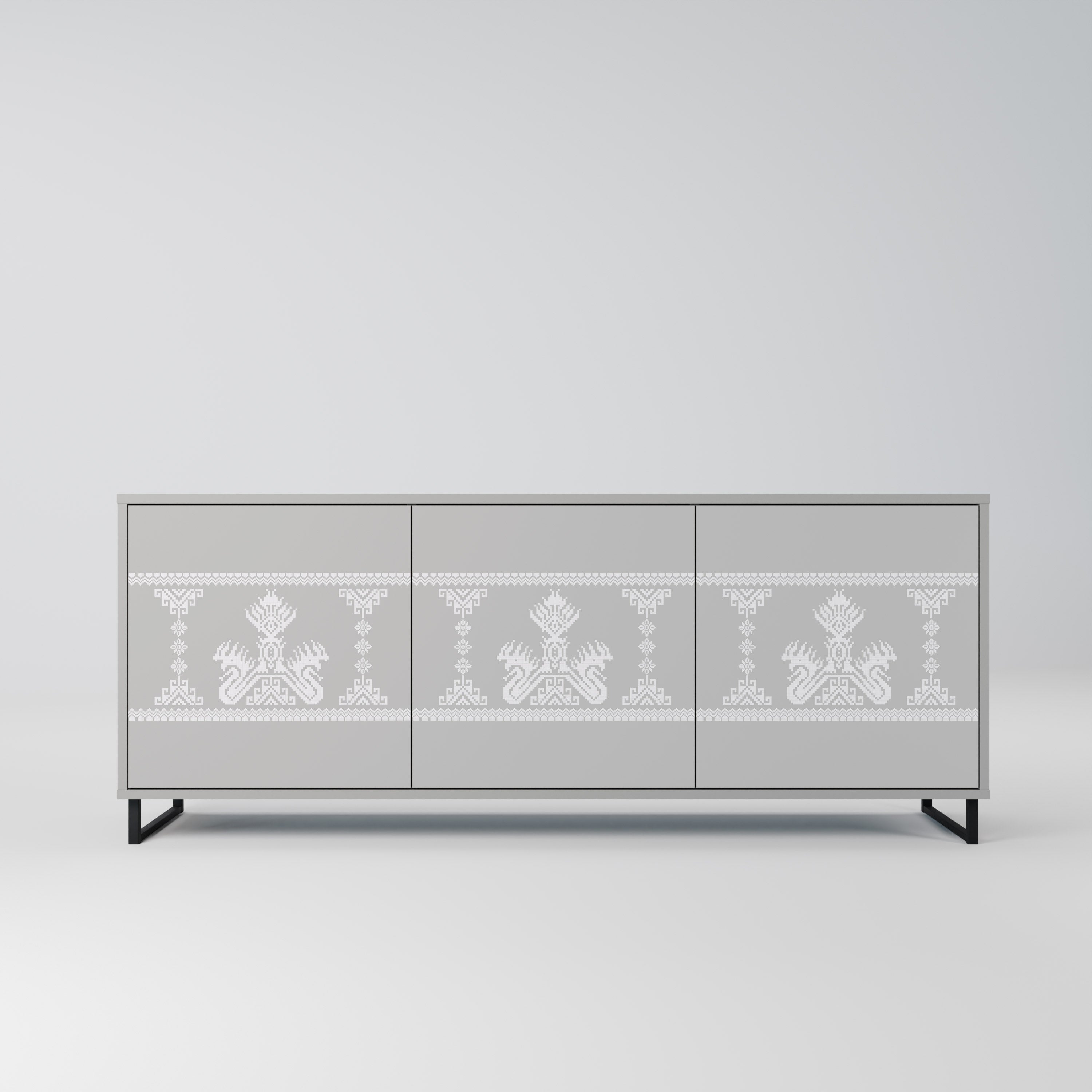 THAI GRAY 3-Door Sideboard in Grey Finish