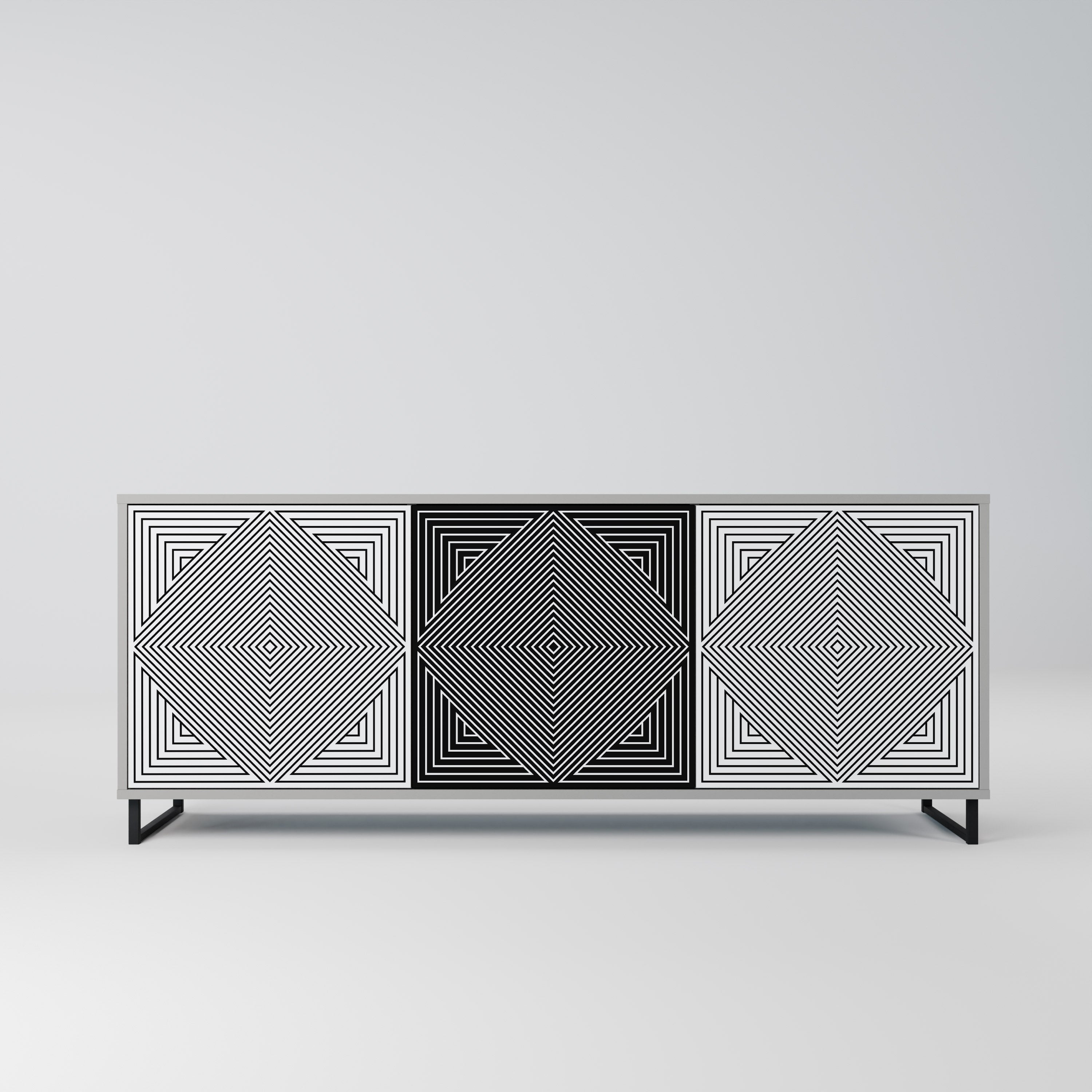 POLYGON ILLUSION 3-Door Sideboard in Grey Finish