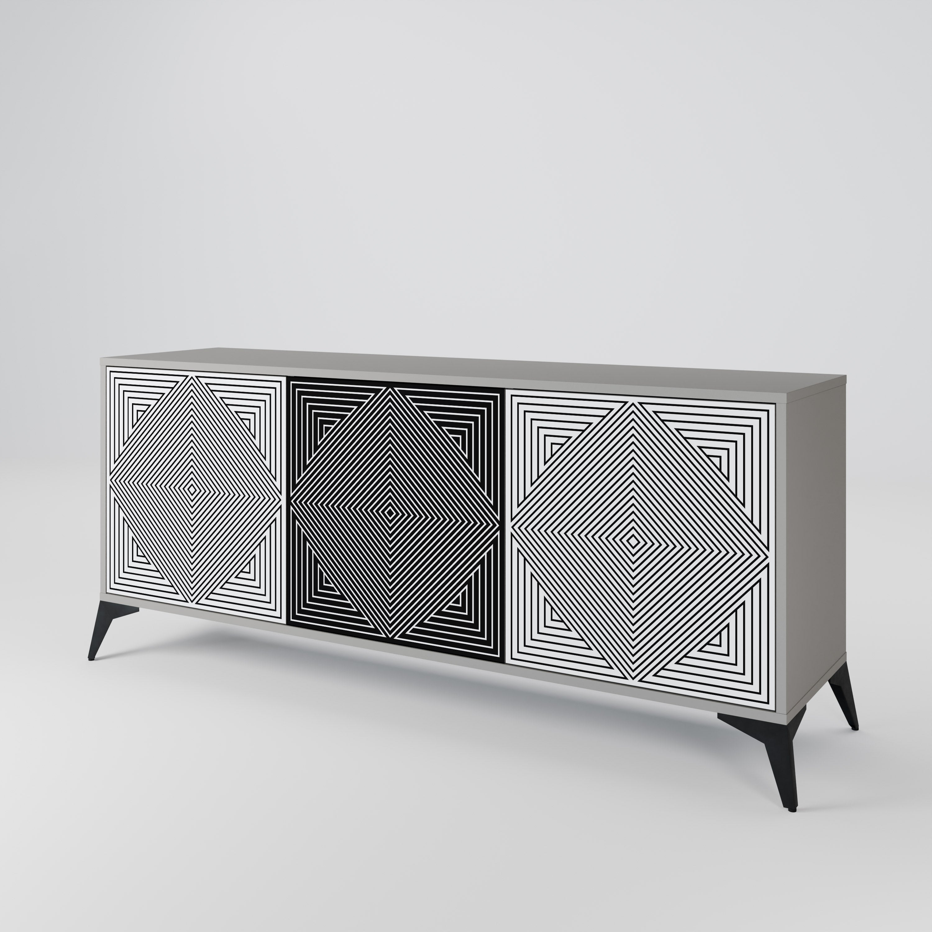 POLYGON ILLUSION 3-Door Sideboard in Grey Finish